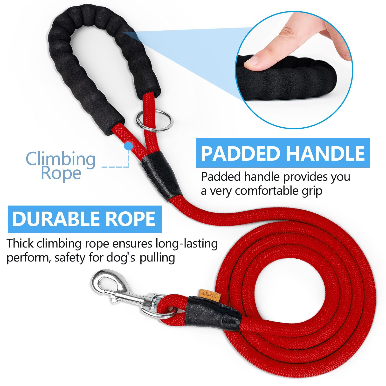 Aiminto Dog Leash, Braided Rope Traction - Walking Training Lead for Small Dogs ((1/3 '') x 6FT, Red)