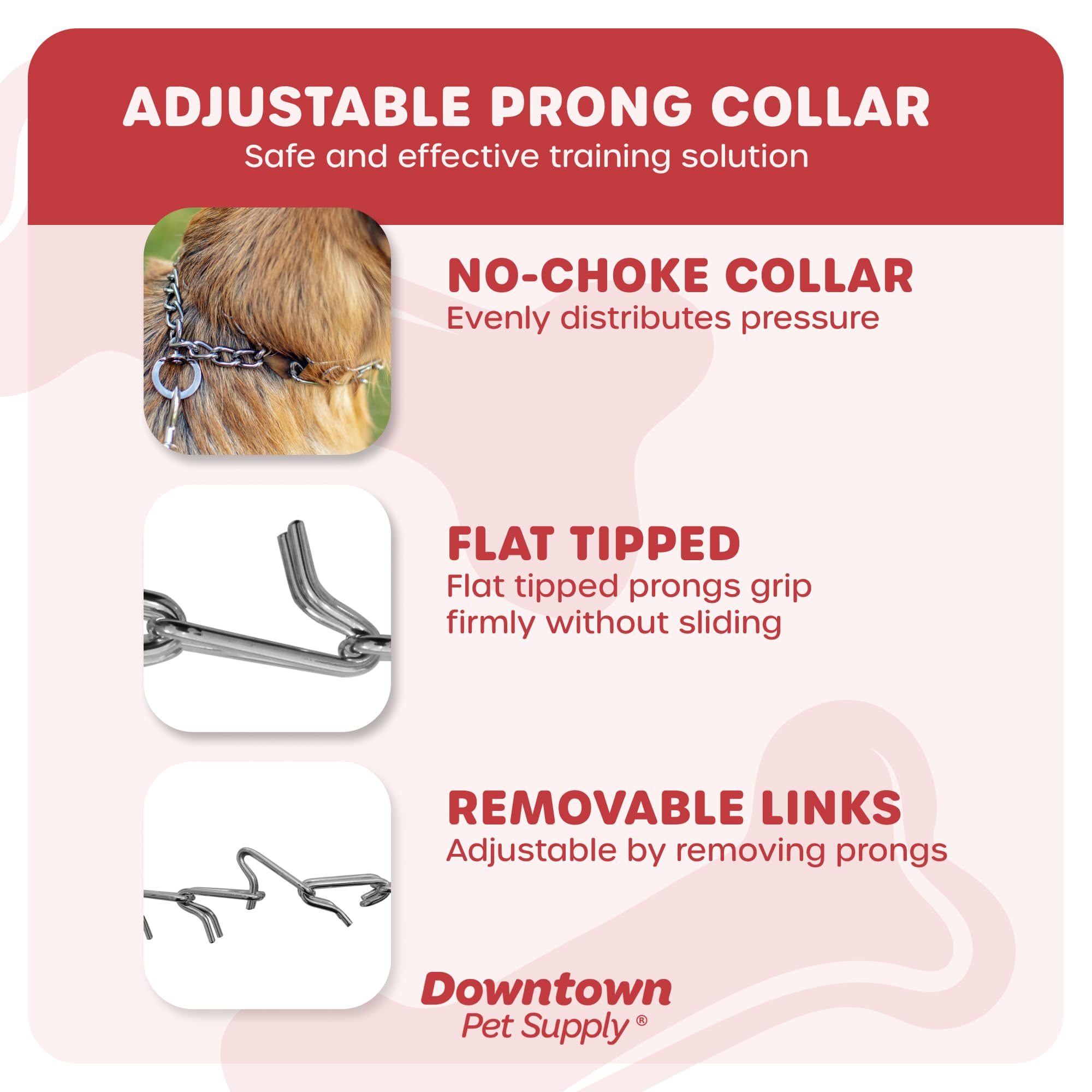 Downtown Pet Supply Chrome Plated Prong Collar For Dogs, Medium - Adjustable, No-Choke And No Pull Dog Collar With Removable Links - Pinch Collar For Dogs 20-40 Lbs And 20' Neck Width