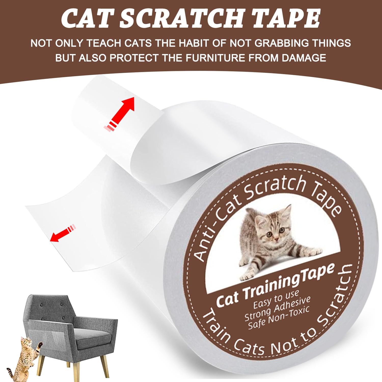 Anti Cat Scratch Tape, 3 Inches X 20 Yards Anti Cat Scratch Furniture Protector, 100% Transparent Double Sided Tape For Cats, Ca