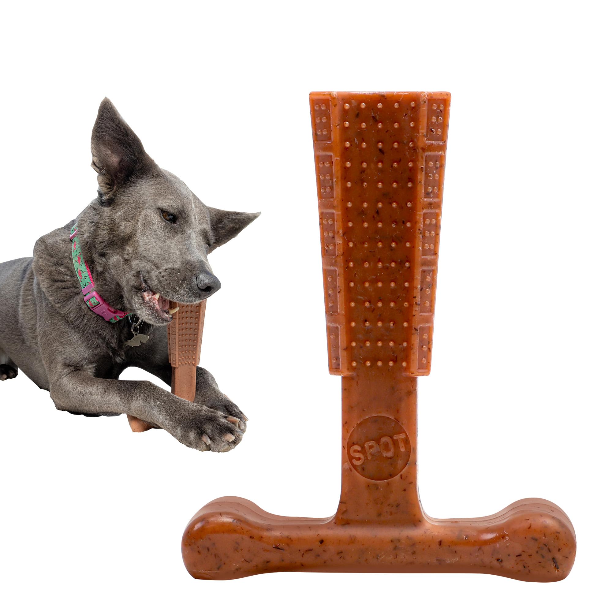 SPOT Bam-bones PLUS T Bone - Bamboo Fiber & Nylon, Durable Long Lasting Dog Chew for Aggressive Chewers - Great Toy for Adult Do