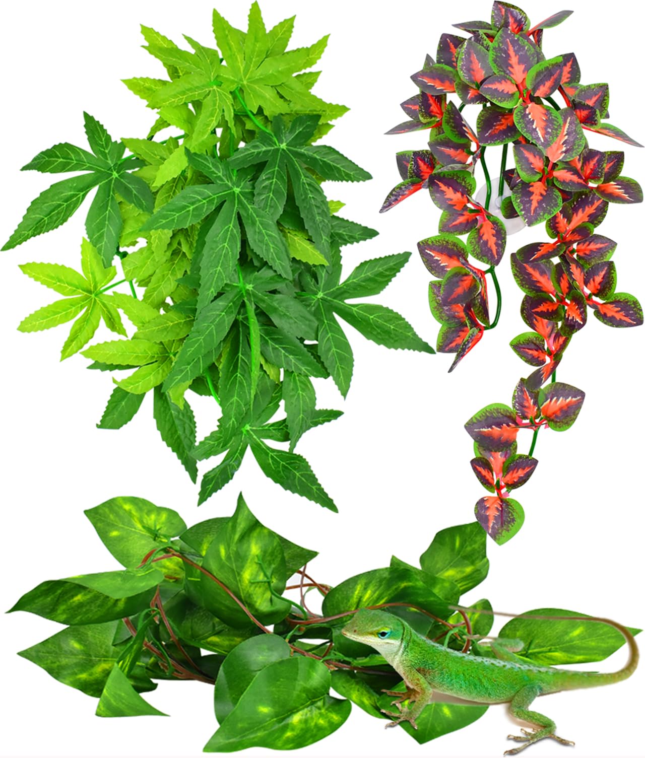 Katumo Reptile Plants, Amphibian Hanging Plants With Suction Cup For Snake, Bearded Dragons, Lizards, Geckos, Toads, Hermit Crab Tank Pets Habitat Decorations