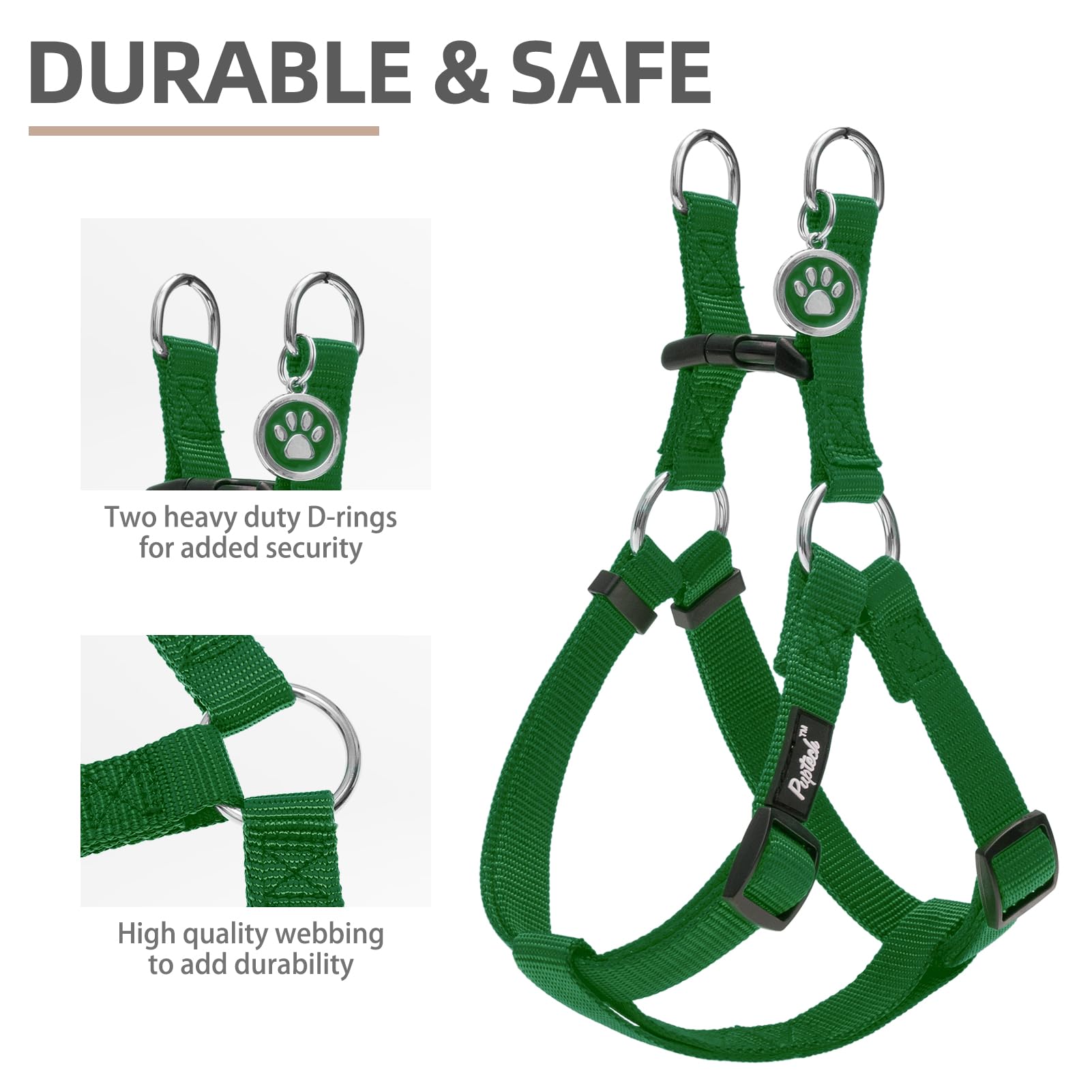 Pupteck No Pull Dog Harness Soft Adjustable Basic Nylon Step In Puppy Vest Outdoor Walking With Id Tag, Blackish Green, S