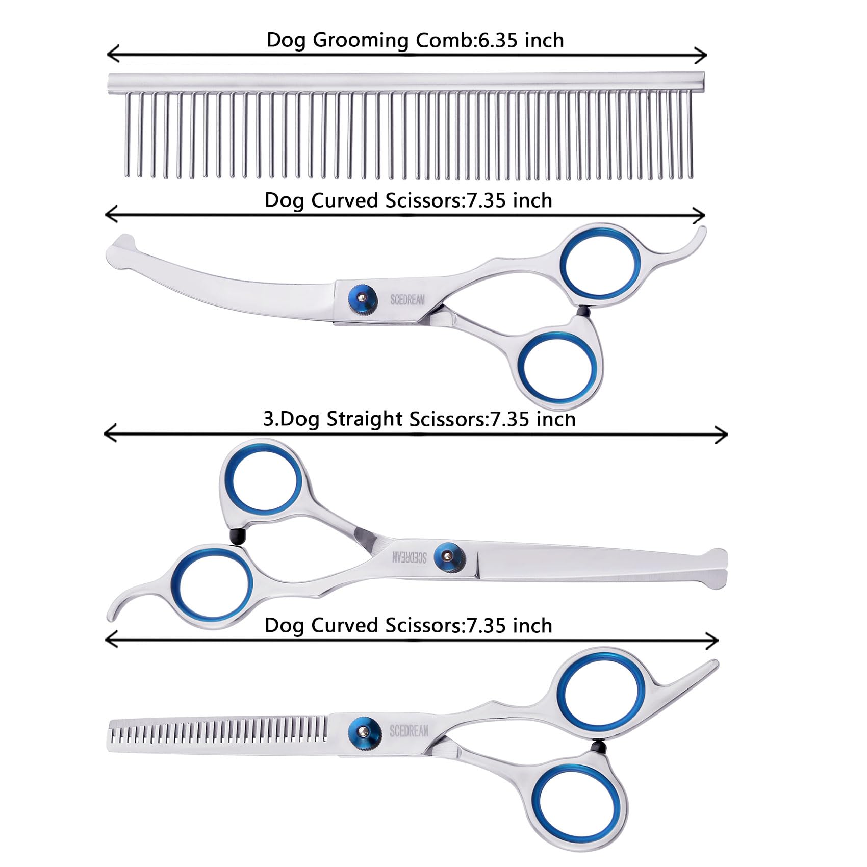 Scedream Dog Grooming Scissors For Dogs With Safety Round Tips, 5 In 1 Dog Scissors For Grooming, Curved Dog Grooming Scissors,P