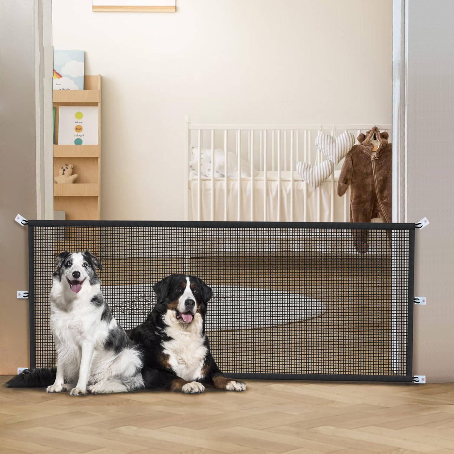 Dog Gate Indoor Pet Gates For Stairs: Dogs Screen Mesh Gate For The House Magic Gate For Kitchen Doorways Hallway Stairways Safety Porch Yard 30 Inch Tall, 60 Inch Wide