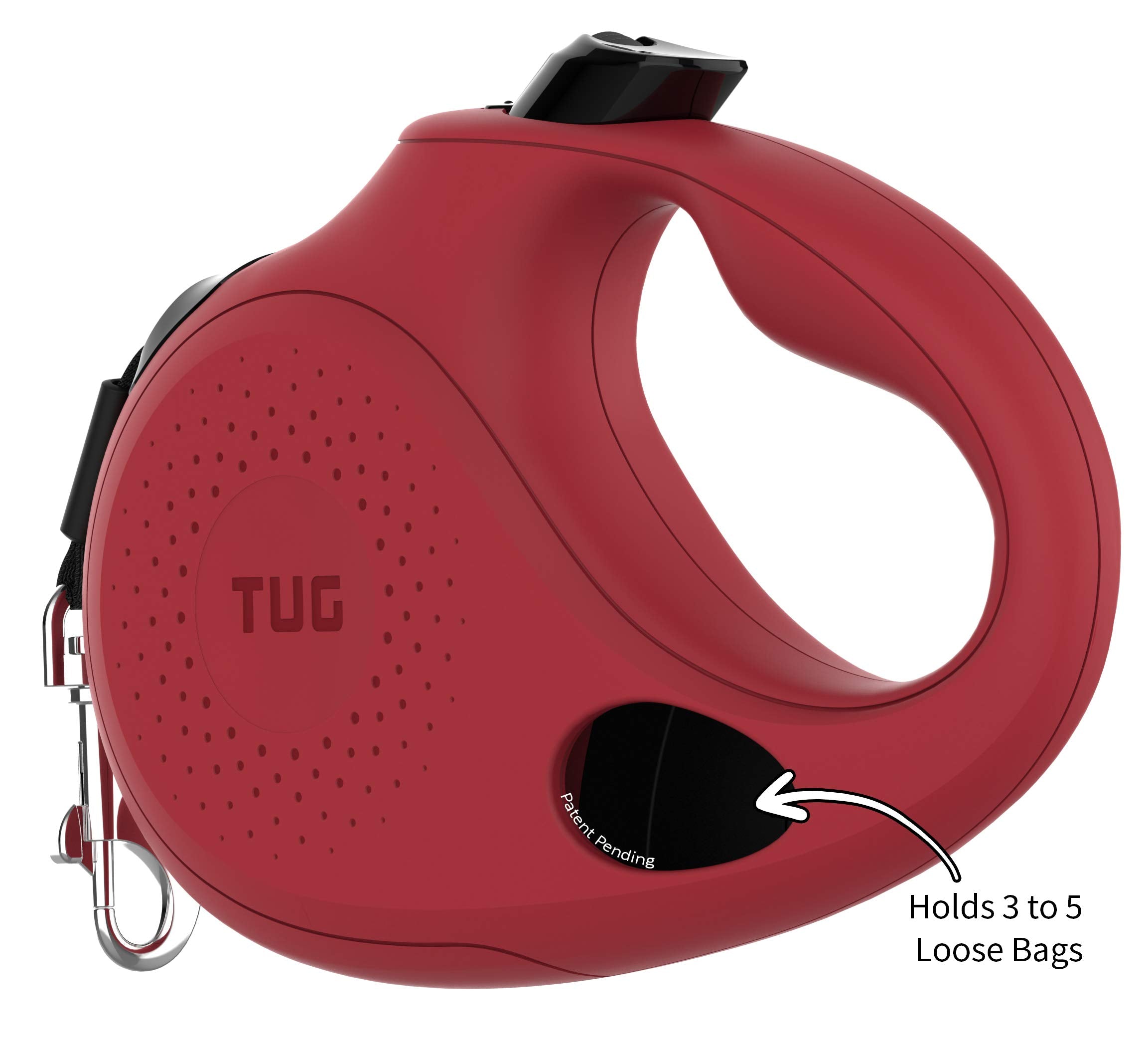 Tug Oval 360?Tangle-Free Retractable Dog Leash With Integrated Waste Bag Dispenser (Large, Red)