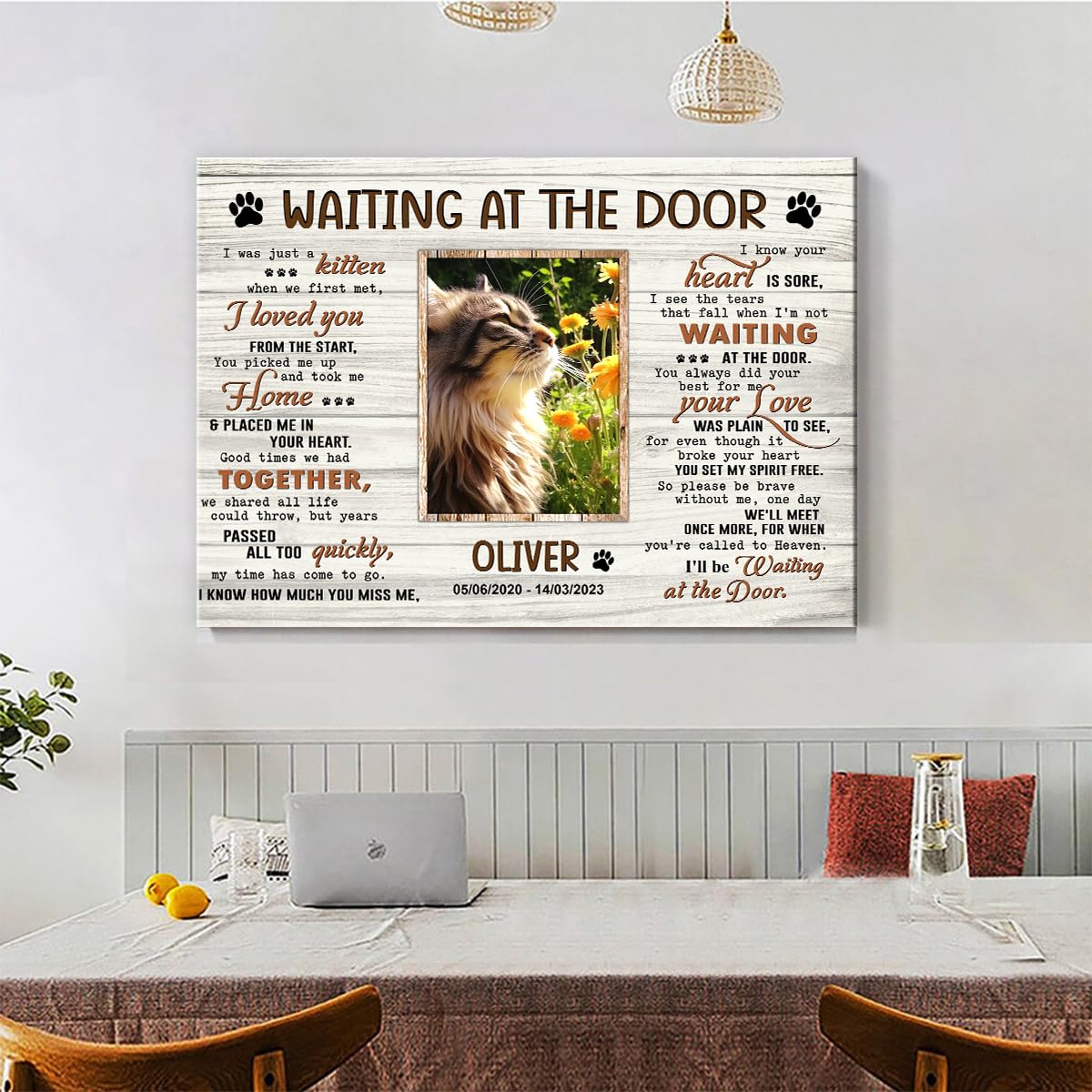 C80815 Personalized Memorial Canvas Gifts, Waiting At The Door Canvas, Cat Memorial Frames For Pictures, Memorial Canvas Gift Fo