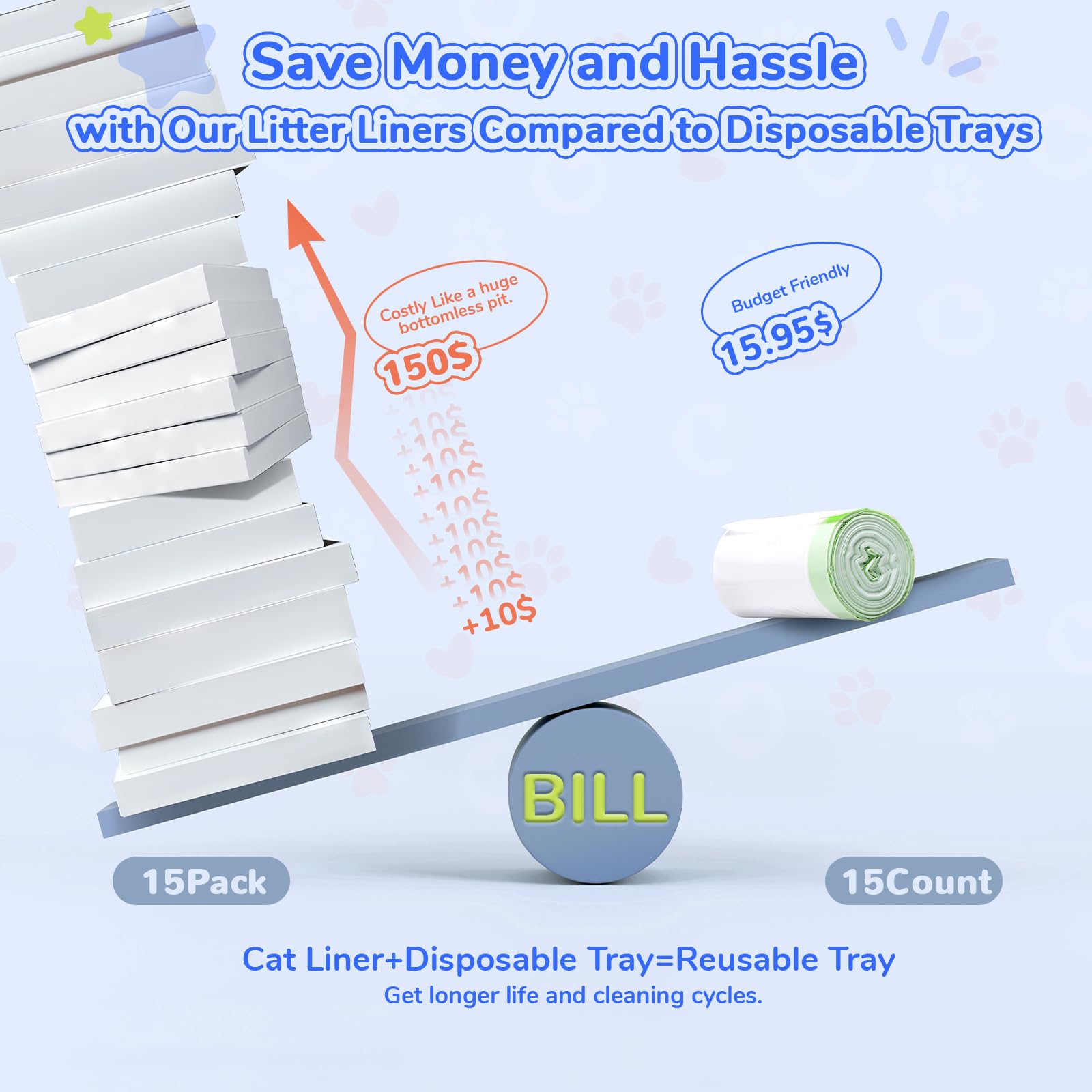 Cat Litter Liners For Pet Scoop Free Crystal Litter Tray, Open/Hooded Litter Pan And Pull-Out Litter Box Sliding Drawer, Tear-Re