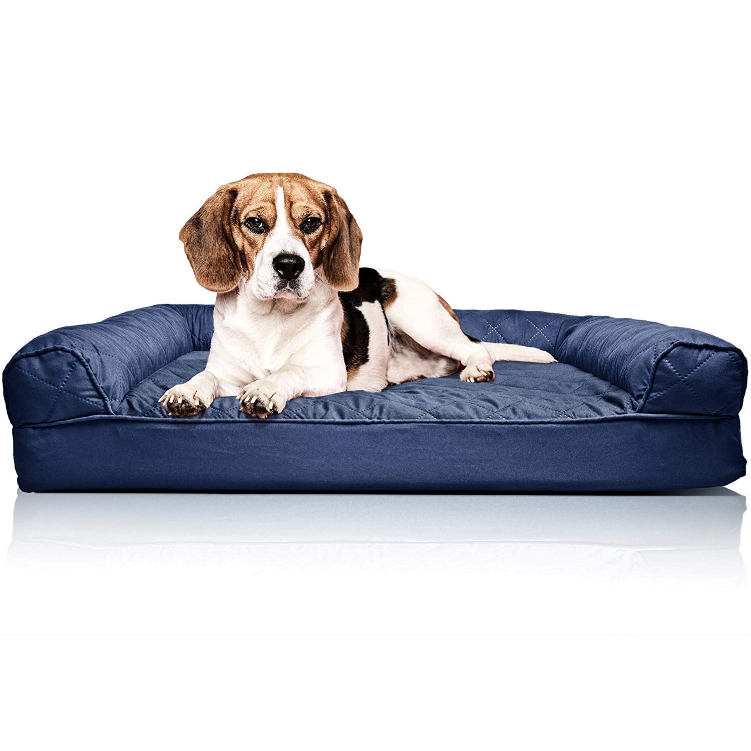 Furhaven Orthopedic Dog Bed For Medium/Small Dogs W/ Removable Bolsters & Washable Cover, For Dogs Up To 35 Lbs - Quilted Sofa - Navy (Blue), Medium