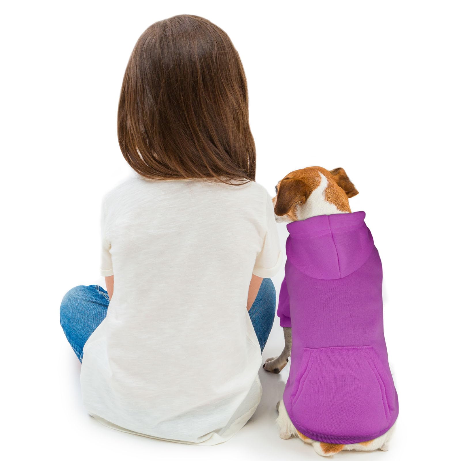 Purple Dog Hoodie Sweatshirt with Pocket - Solid Soft Brushed Fleece Dog Clothes for Small Dogs