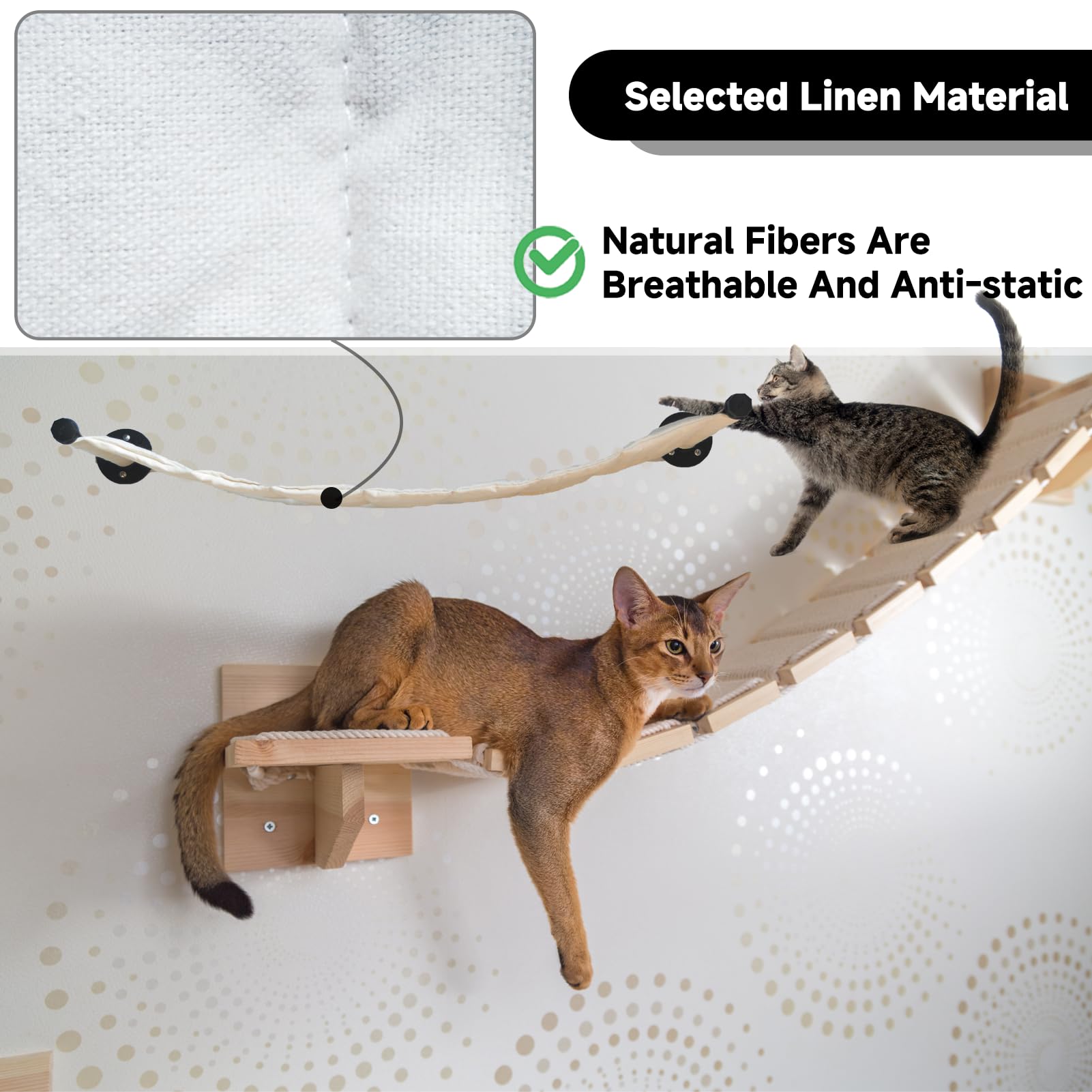 Xifowe Cat Hammock Wall Mounted, 35.43 X 12.99 Inch Wall Mounted Cat Shelves, Metal Brackets Cat Beds For Sleeping, Playing, Cli