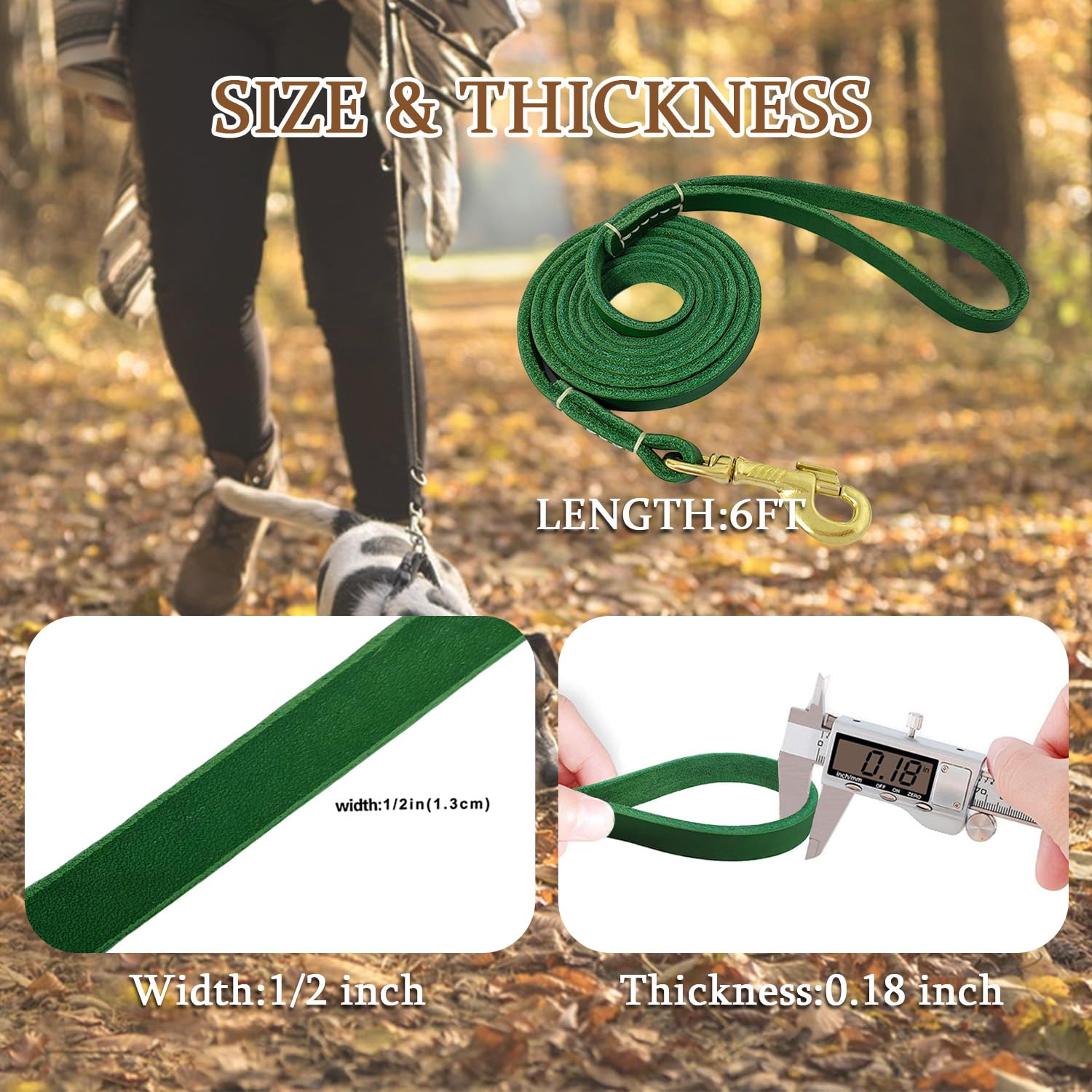 Lwbmg Leather Dog Leash For Small Dogs 6Ft, Heavy Duty Pet Lead, Soft Genuine Leather Leash For Small Medium Dogs(1/2'' X 6', Gr