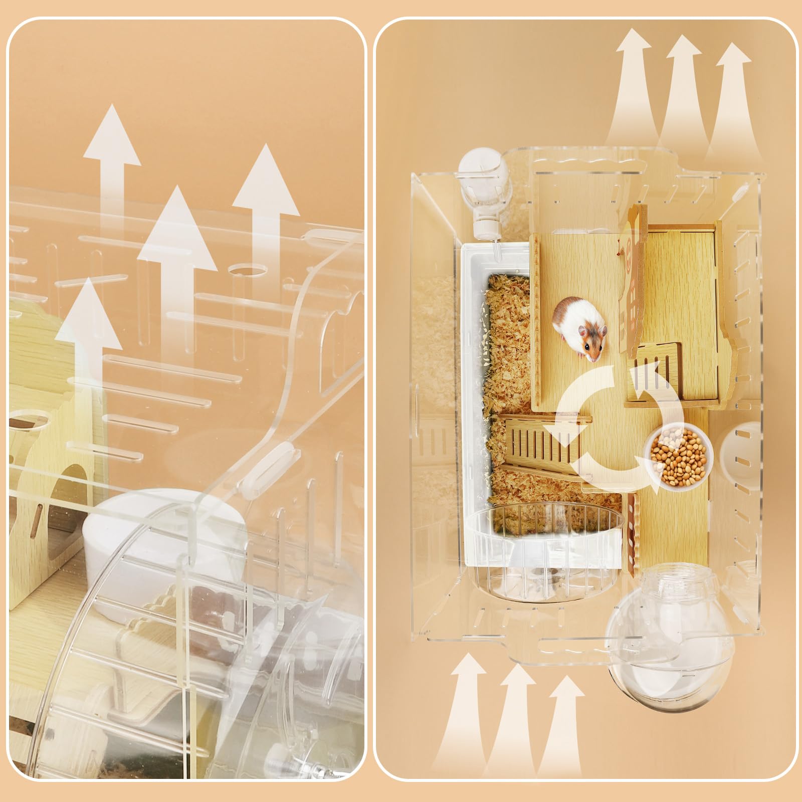 8 In 1 Clear Acrylic Hamster Cage With All Accessories,13.5''L* 10''W* 13''H Dwarf Hamster Cage,Small Hamster Habitat,Garden Sty