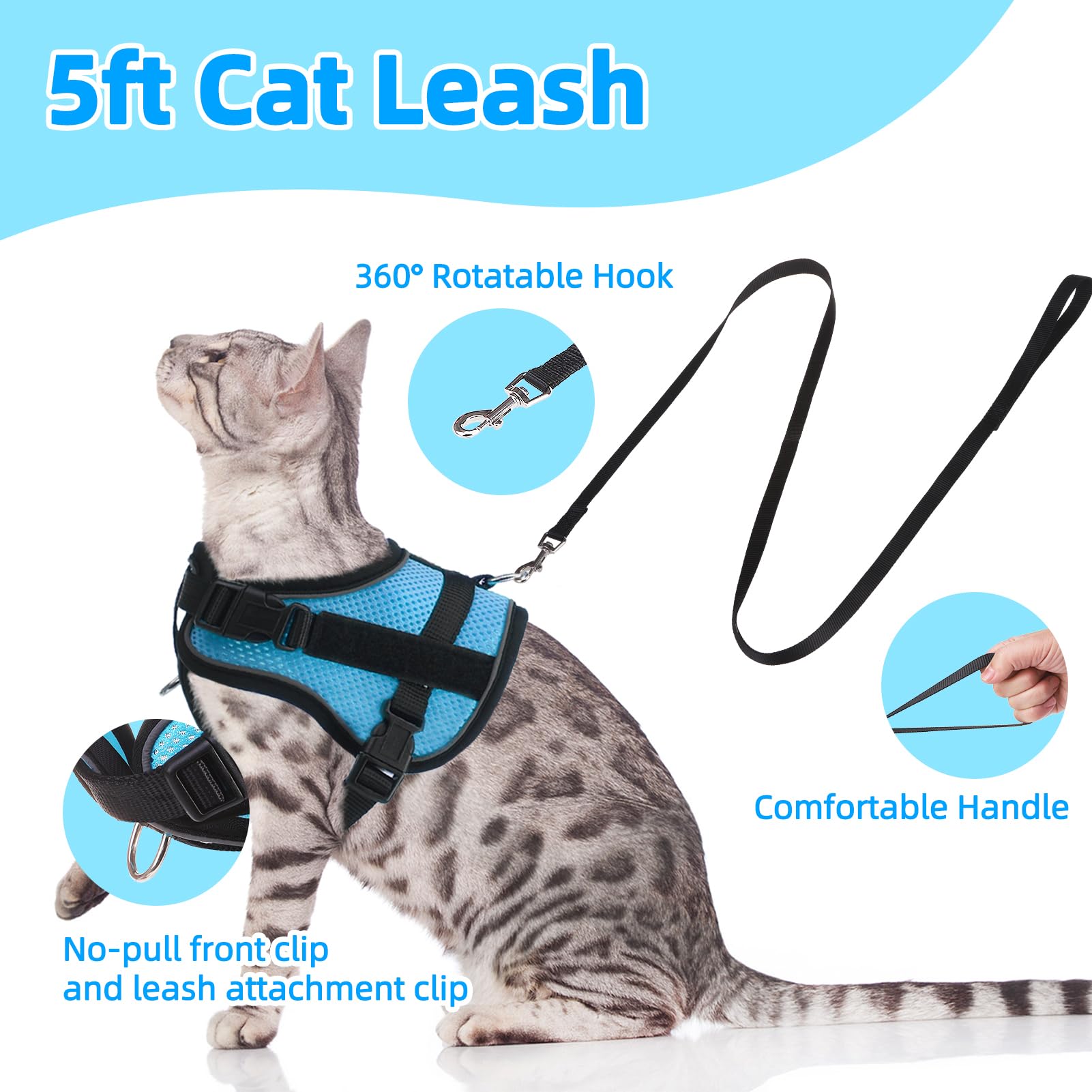 Pupteck Cat Harness And Leash Set Escape Proof, Adjustable Reflective Kitten Jacket Easy Control, Pet Vest Harness For Cats Smal