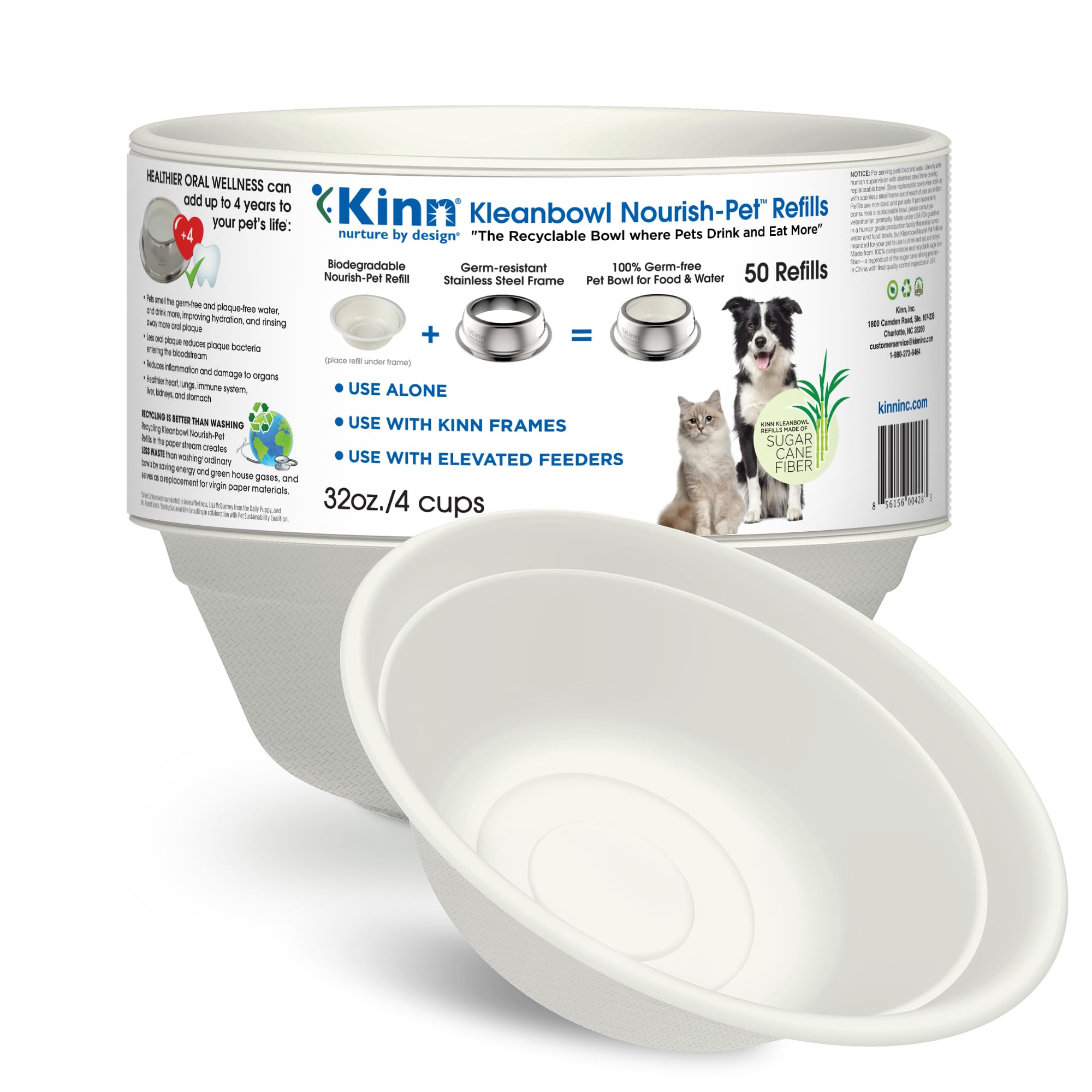 Kinn Kleanbowl Disposable Dog Food Bowls, 32 oz (Pack of 50) - Frame System Refills, Use for Travel, Boarding, or Crate, Compost
