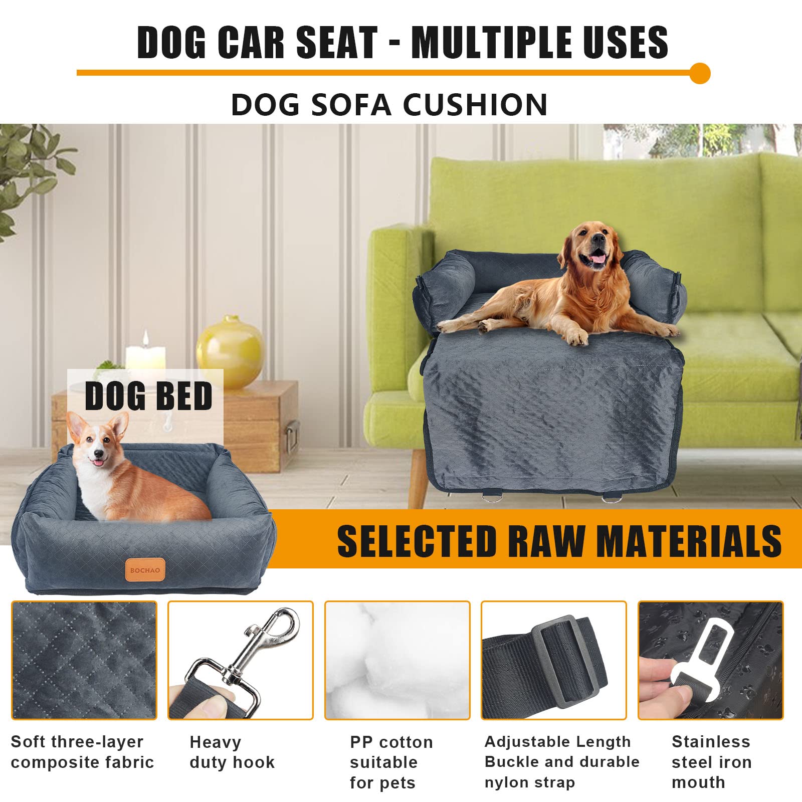 Dog Car Seat Pet Booster Seat For Medium Small Dogs,Dog Seat Travel Bed Multi-Function-Dog Bed,Dog Sofa Cushion,With Dog Blanket,Comfortable Safe Removable And Washable,Fits Cars/Trucks/Suv