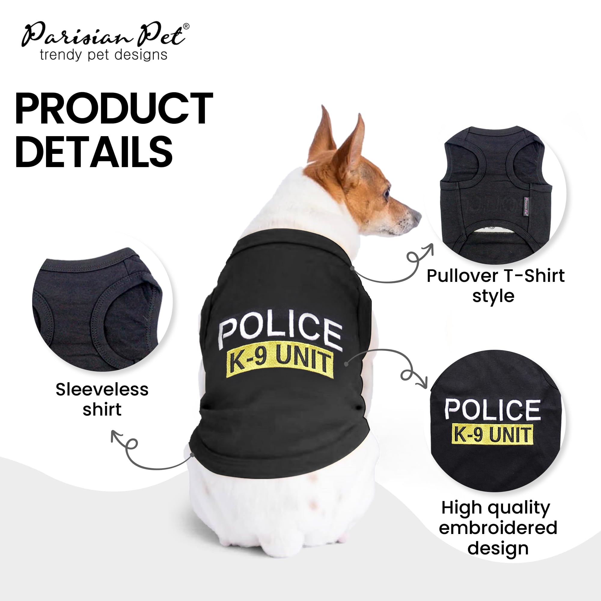 Parisian Pet Dog Cat Clothes Tee Shirts Police Dog T-Shirt (Police, Xxs)
