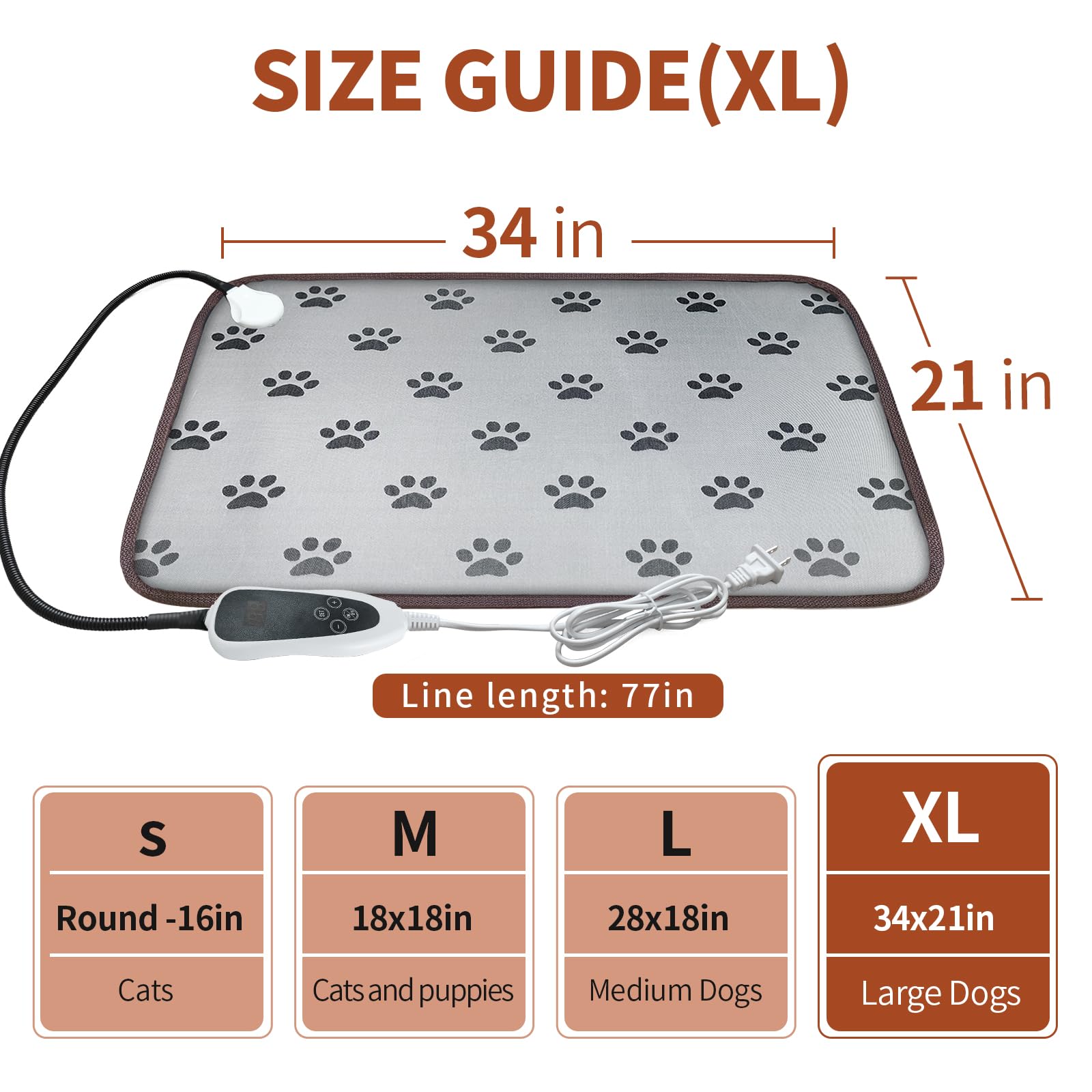 Golopet Large Dog Heating Pad 34X21In Waterproof Pet Heating Pad For Dogs Smart Thermostat Switch, Whelping Supplies Heated Dog Bed,Adding Wire Rope Wires Puppy Heating Pad Mat-Whelping Box For Dogs