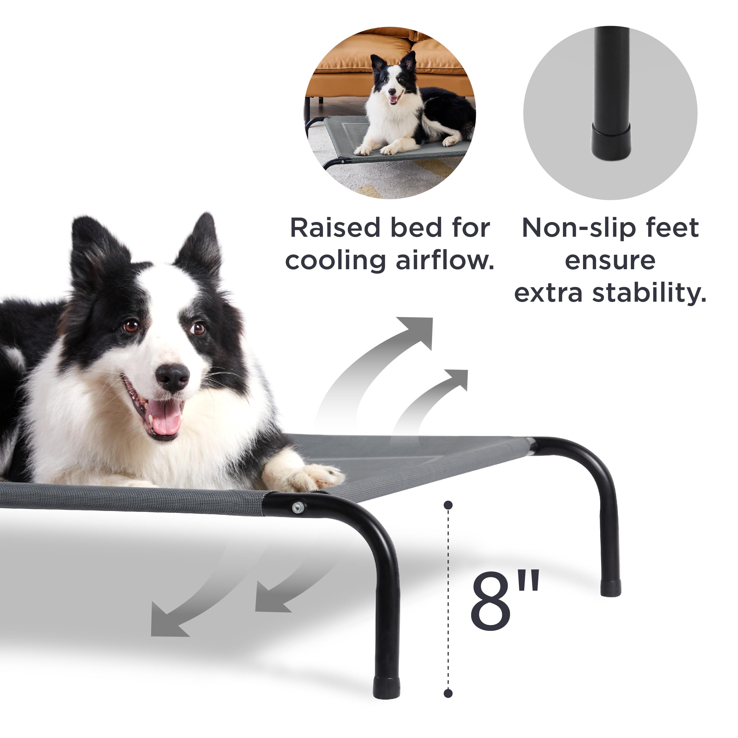 Bedsure Small Elevated Outdoor Dog Bed - Raised Dog Cots Beds For Small Dogs, Portable Indoor & Outdoor Pet Hammock Bed With Skid-Resistant Feet, Frame With Breathable Mesh, Grey, 35 Inches
