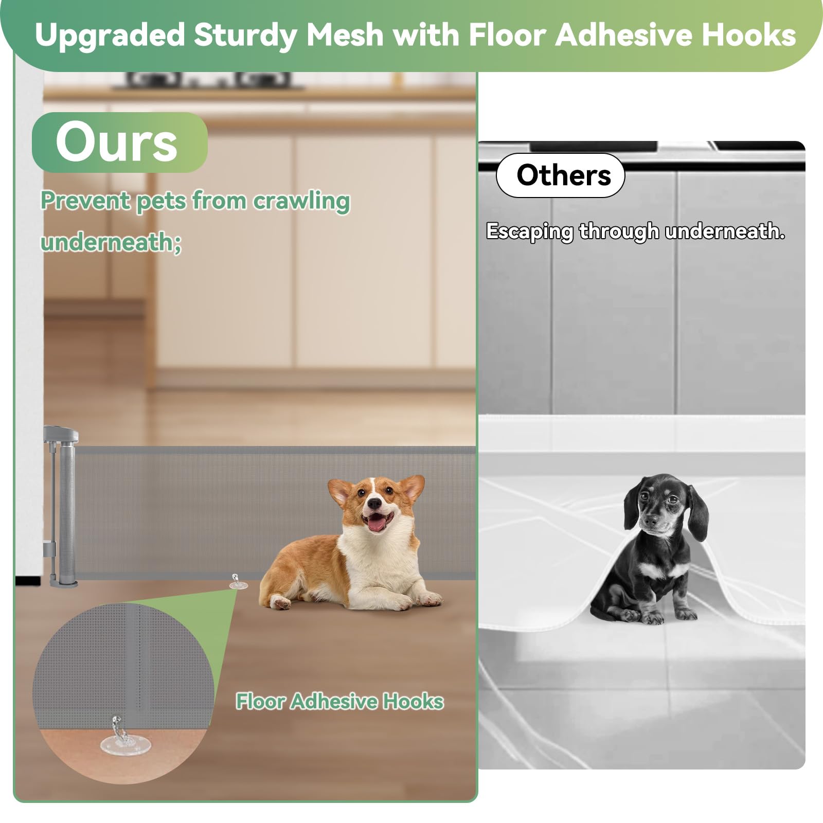 Crazydeer 14 Tall Short Dog Gate to Step Over, Retractable Mesh Pet Door for Small Puppy, Extended up to 55 Wide for Indoor Stai