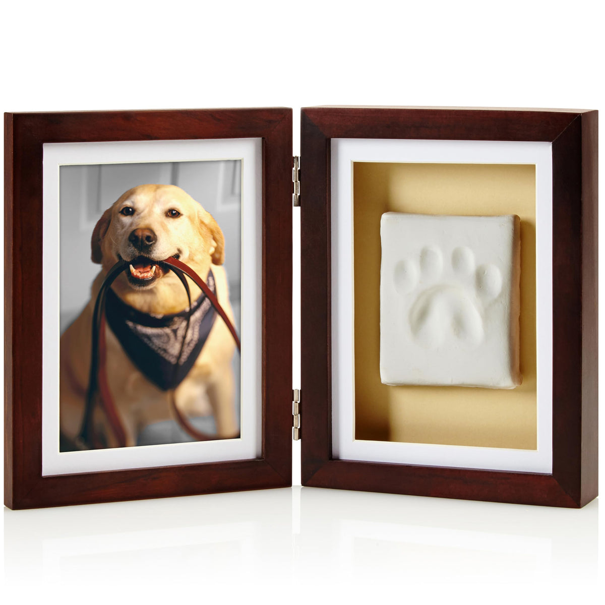 Pearhead Pet Paw Print Photo Frame With Clay Imprint Kit - Pawprint Making Kit And Photo Display For Cats And Dogs, No-Mess Pawprint Memorial, Gift For Pet Owner, Espresso