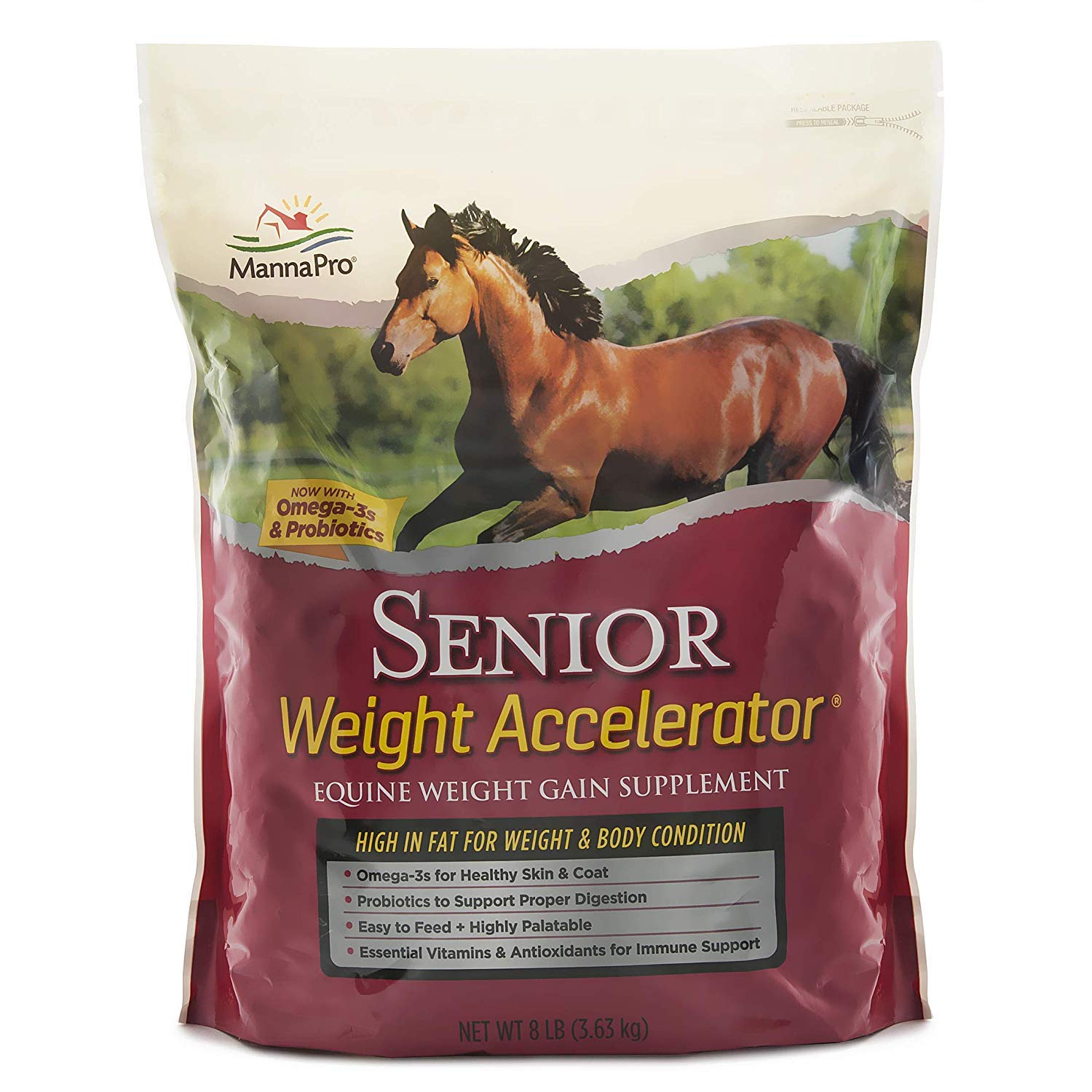 Manna Pro Weight Accelerator for Senior Horses | Made with Omega 3 Fatty Acids from Flaxseed | 8 Pounds