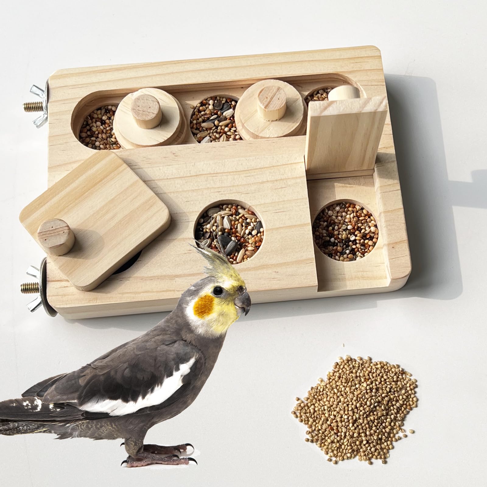 FlidRunest Wooden Bird Foraging Puzzle Toys for Parrots, Parakeet, Cockatiel, Sun Conures - Birds Interactive Mental Enrichment 