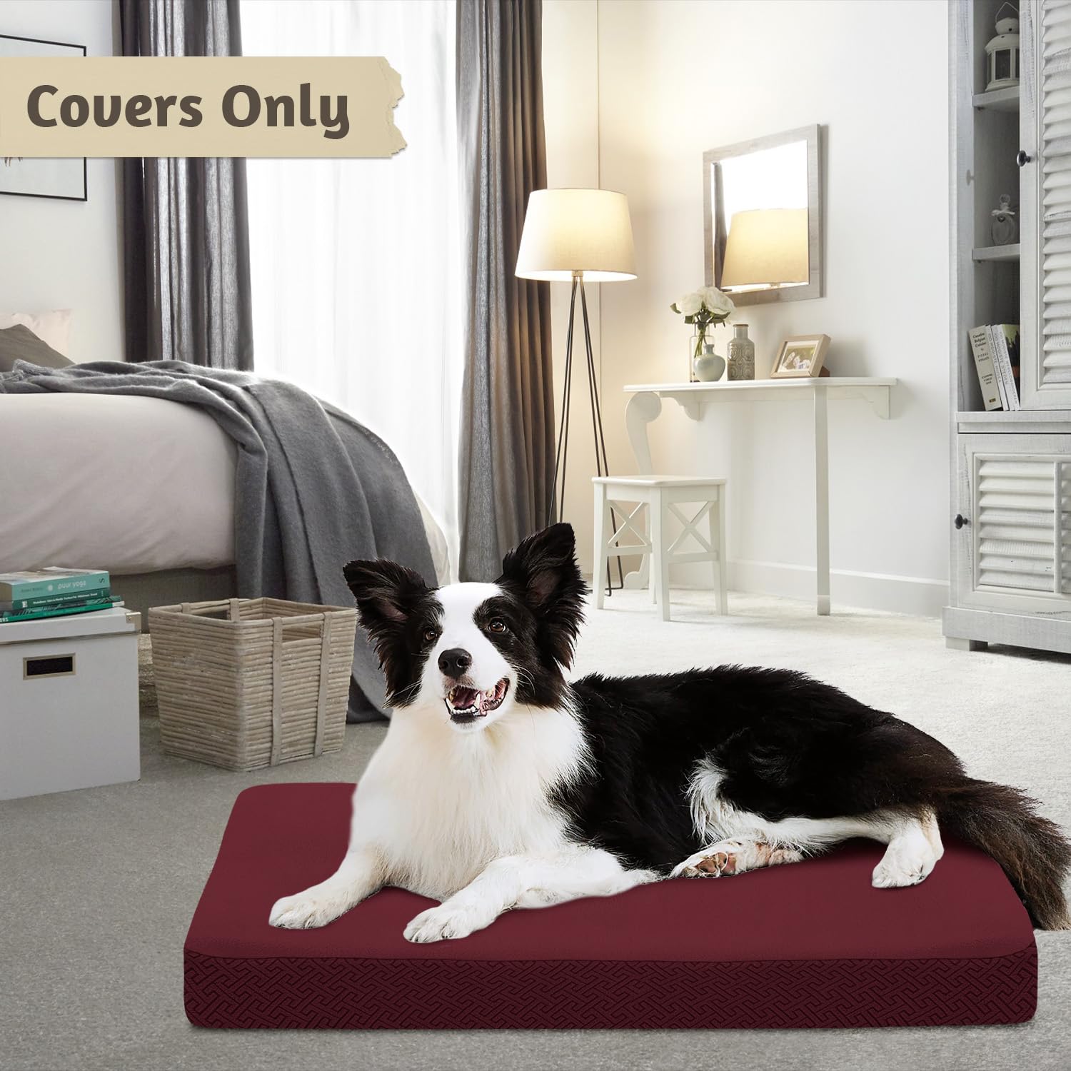 Softown Dog Bed Covers Replacement Washable Dog Bed Waterproof Cover Soft Cover For Dog Cat, Cover Only (Burgundy, 36X27X6 Inche