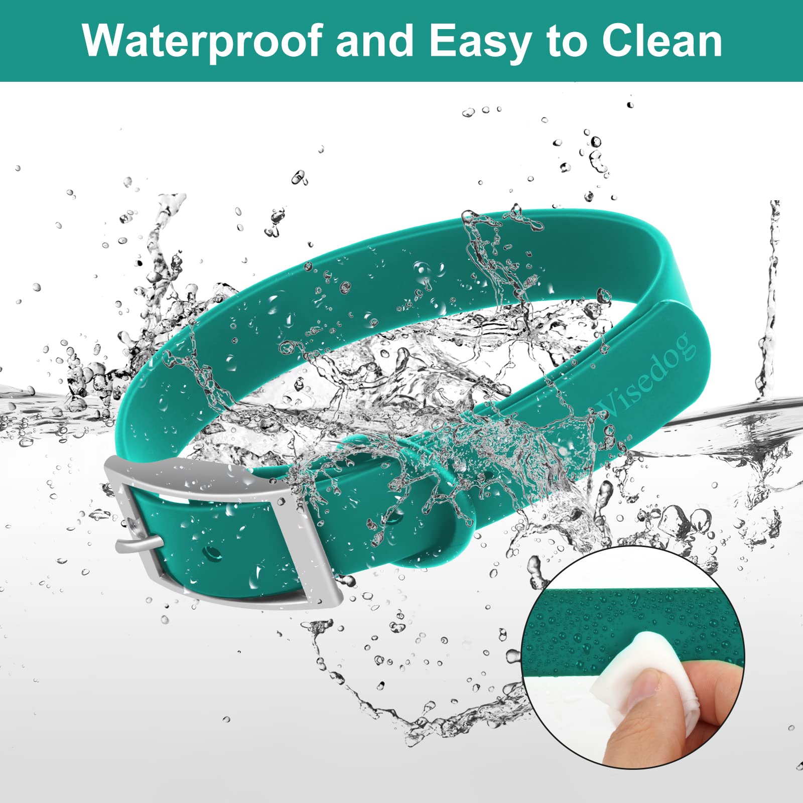 Wisedog Waterproof Dog Collar: Multiple Adjust 8.5” To 32.6”, Soft Rubber Coated Webbing, Easy To Clean, For Small Medium Large Dogs (M(Length:12'-16'; Width:0.8'), Emerald Green)