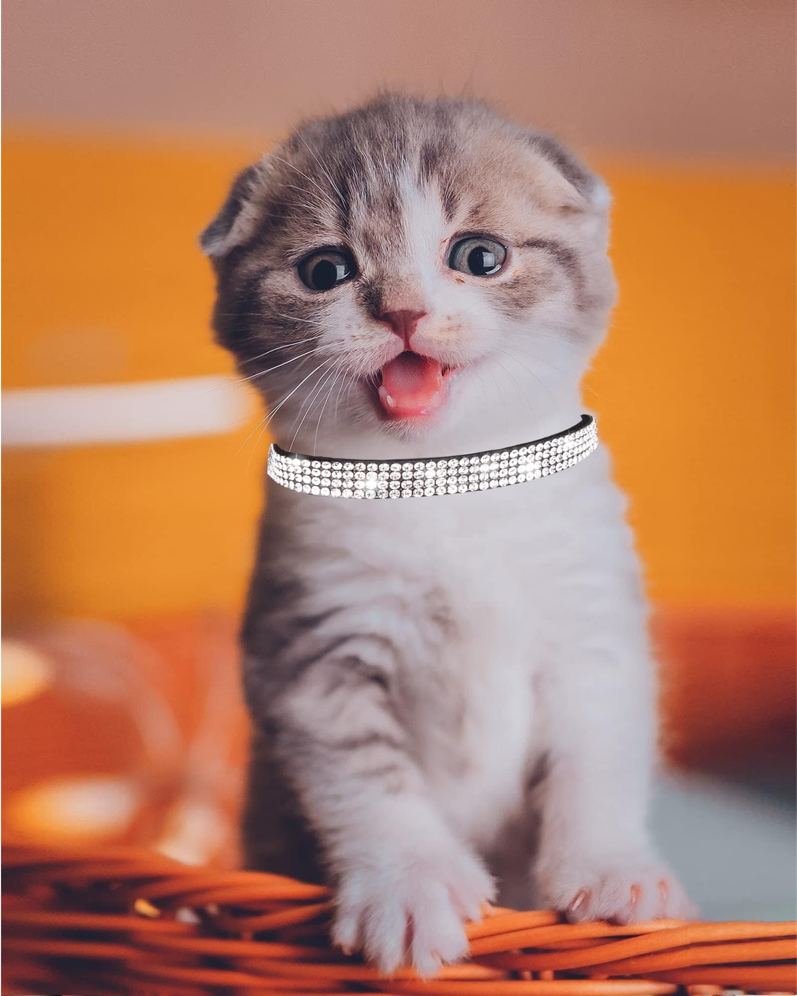 Aecllcea Cat Collars For Girl Cats With Rhinestone Soft Velvet,Breakaway Cat Collars With Bell,Adjustable Safe Kitten Collar (Bl