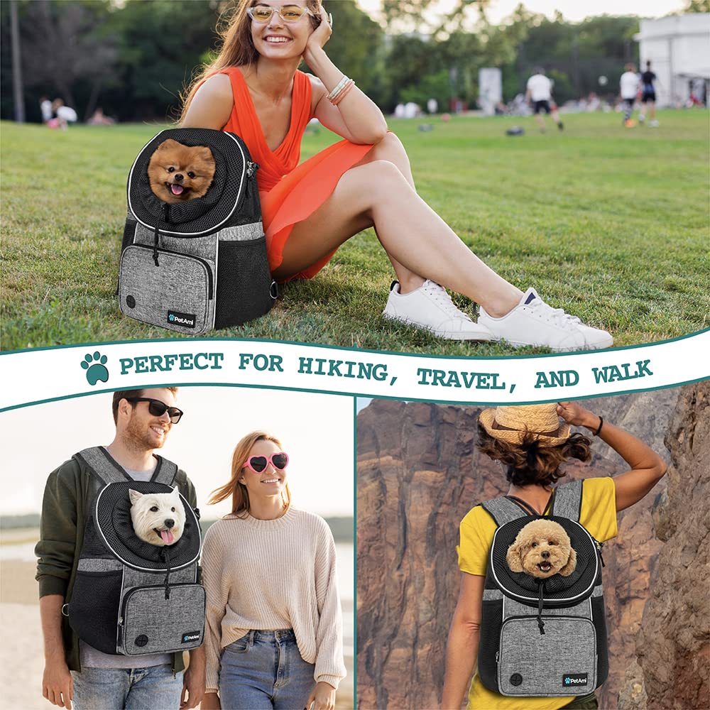 Petami Dog Front Carrier Backpack, Adjustable Pet Cat Chest Ventilated Dog Carrier For Hiking Camping Travel, Small Medium Puppy