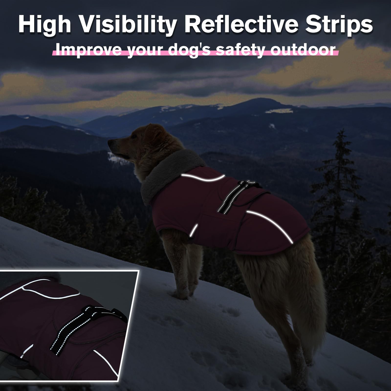 Lelepet Warm Dog Coat Reflective Dog Fleece Vest Waterproof Dog Jacket Windproof Dog Winter Coat Dog Cold Weather Coats With Adjustable Buckle Fleece Lining Dog Snowsuit Dog Coat For Medium Dogs, M