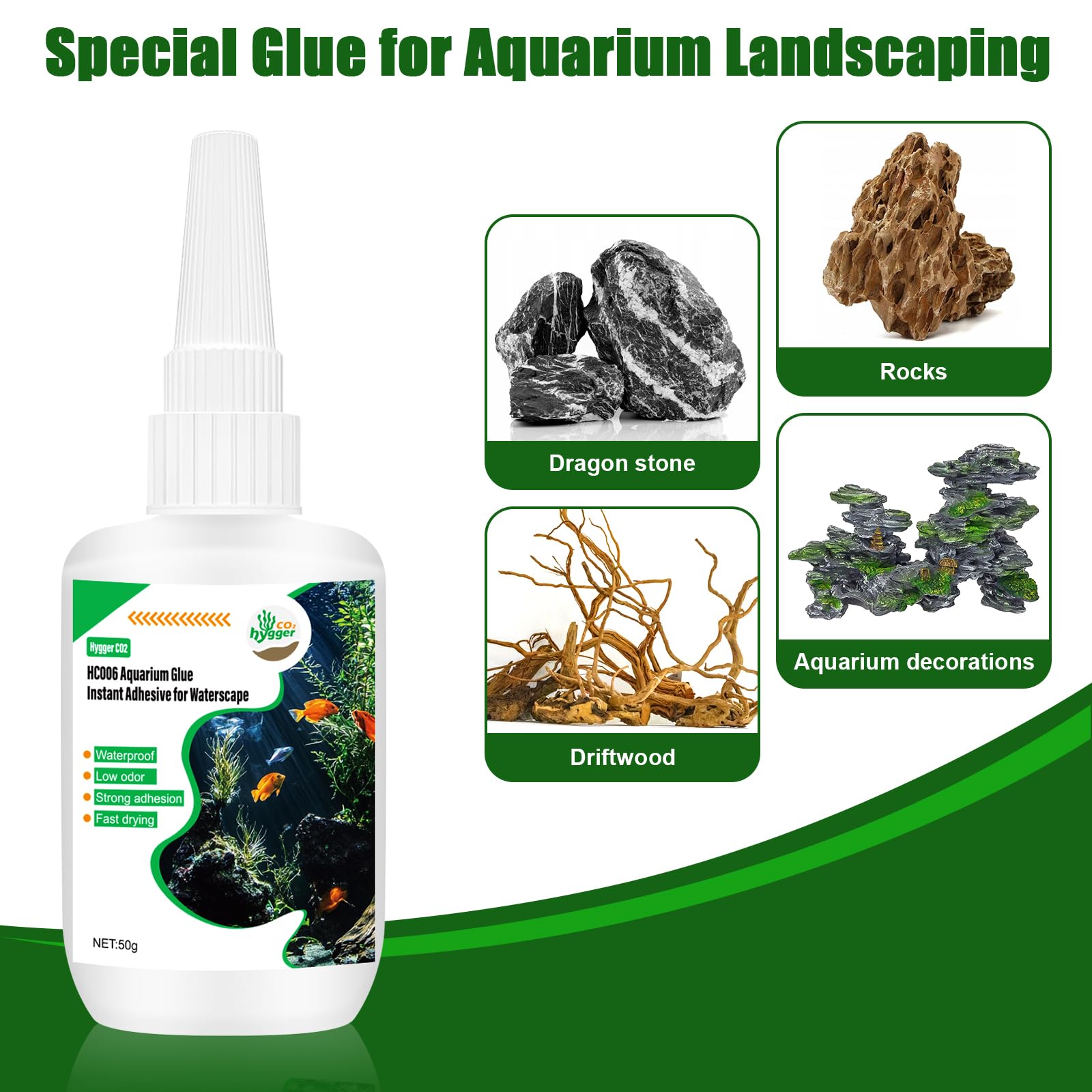 Hygger CO2 Special Aquarium Liquid Glue for Fish Tank Landscaping, Aquarium Safe Instant Glue for Driftwood, Rocks, Stones,Build