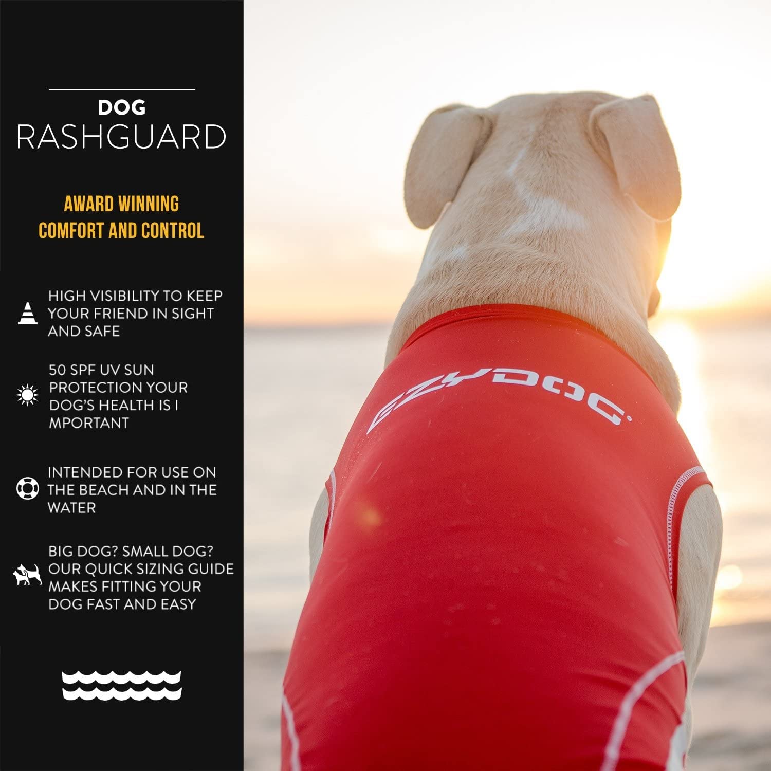 Ezydog Rashguard Vest - Premium Dog Shirt Allowing All-Day Water Use - Tested To Provide 50+ Uv Protection - Innovative Design For A Snug, Comfortable Fit (X-Large, Red)