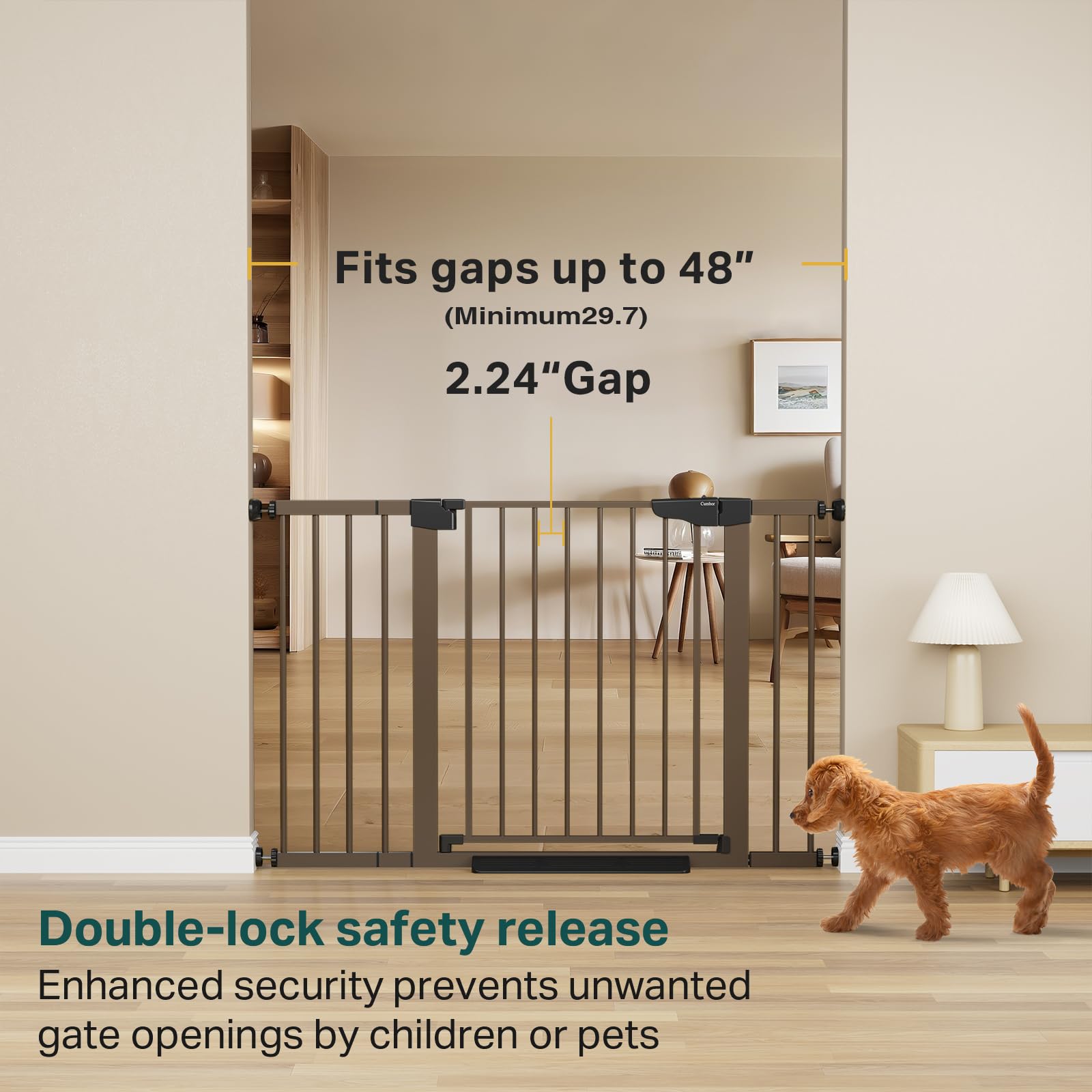 Cumbor 29.7-48' Baby Gate For Stairs, Mom'S Choice Awards Winner-Dog Gate For Doorways, Auto Close Safety Pet Gate For Dogs Indoor, Easy Install Pressure Mounted Child Gate With Walk Thru Door, Brown