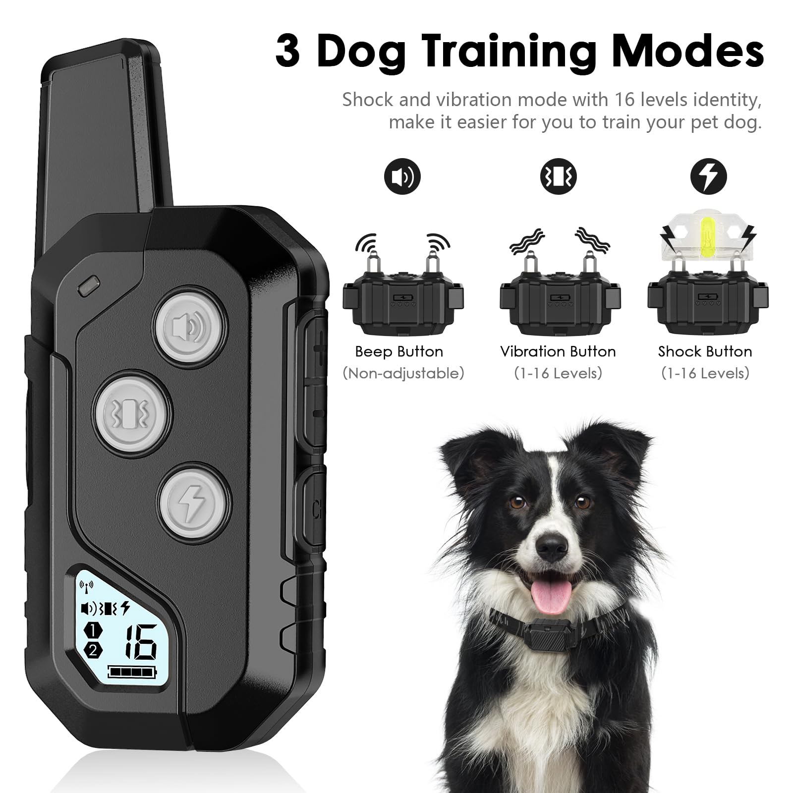 Dog Shock Collar, Ip67 Waterproof Dog Training Collar With Remote, 3 Training Modes, Shock, Vibration And Beep, Rechargeable Electric Shock Collar For Large Medium Small Dog