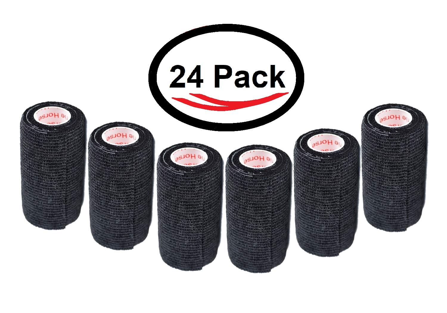 3 Inch Vet Wrap Tape Bulk (Black) (Pack of 24) Self Adhesive Adherent Adhering Flex Bandage Grip Roll for Dog Cat Pet Horse