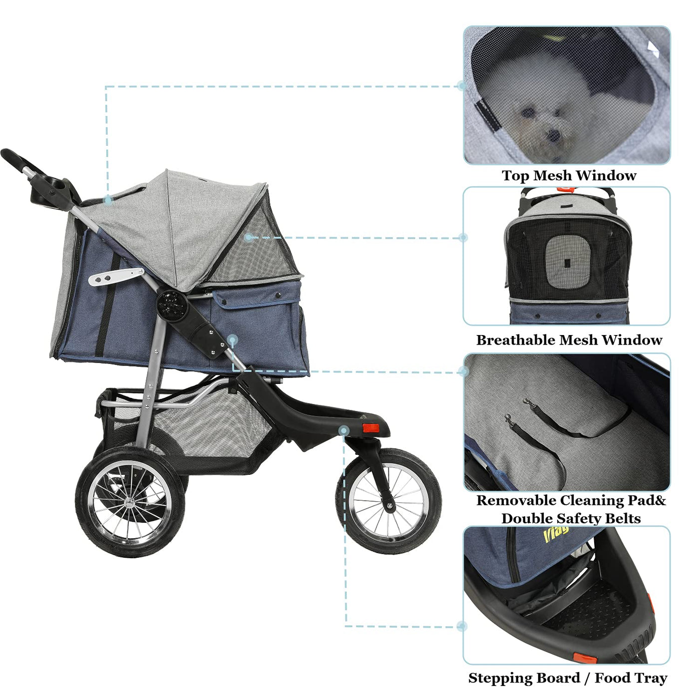 wish dog stroller VIAGDO Premium Heavy Duty Dog Stroller for Small Medium Dogs & Cats, 3-Wheel Pet Strollers, Foldable Cat Stroller with Suspensio – Petocart