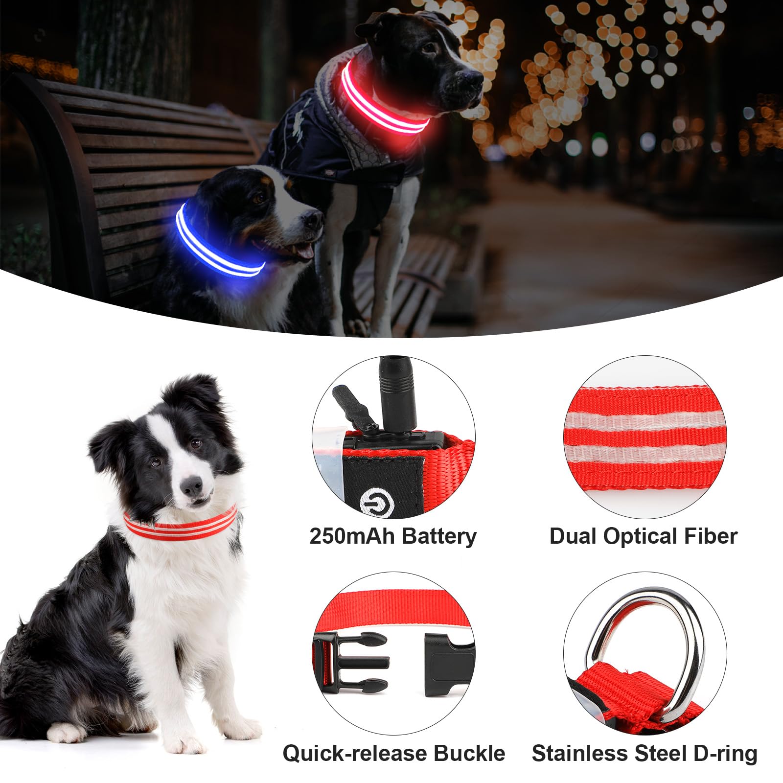Light Up Dog Collar For Night Walking, Rechargeable Waterproof Led Dog Collar, Glow In The Dark Dog Collars Led Lighted For Larg