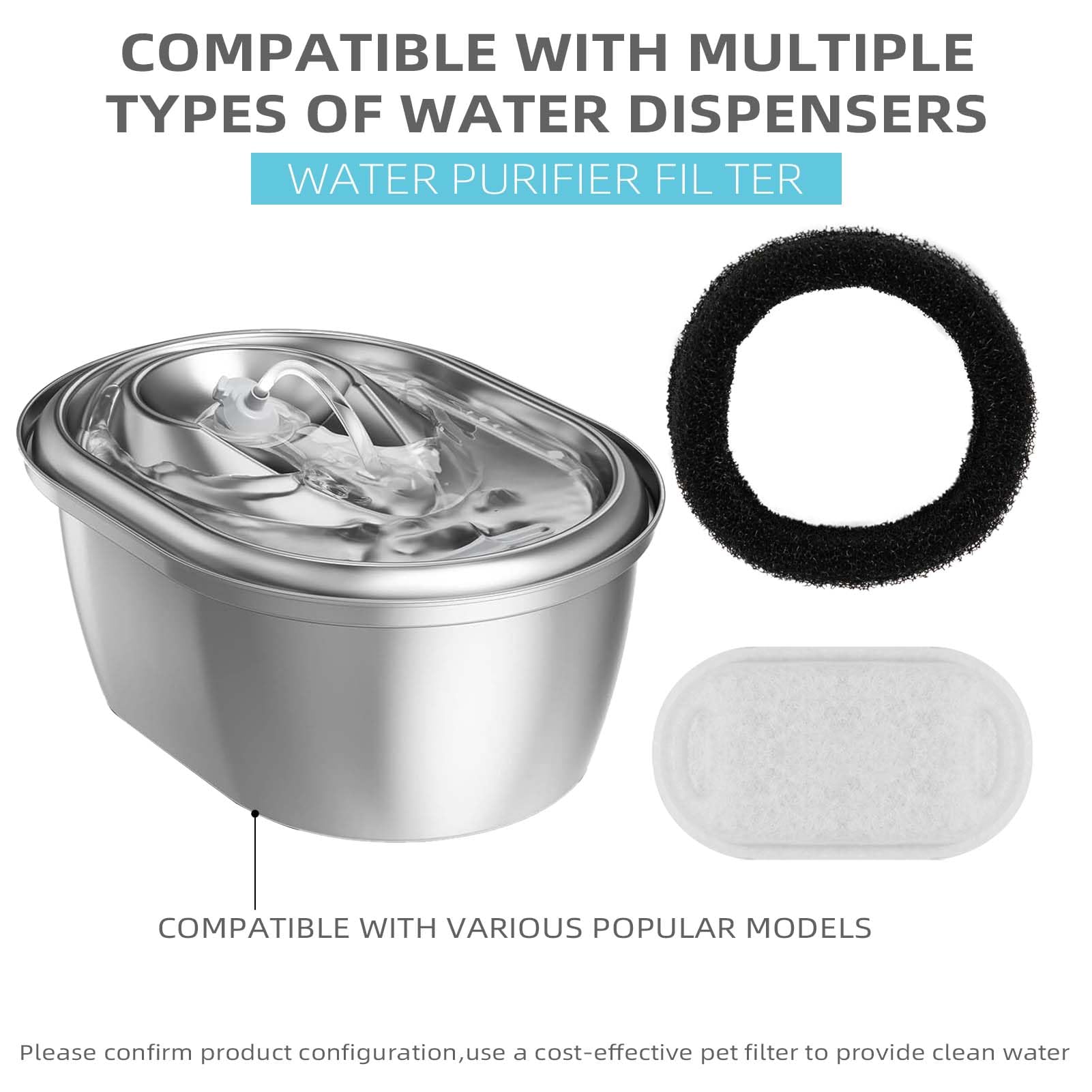 Onecute Cat Water Fountain Filter Compatible With Stainless Steel Dispenser, Efficient Filtration With Coconut Shell Activated C
