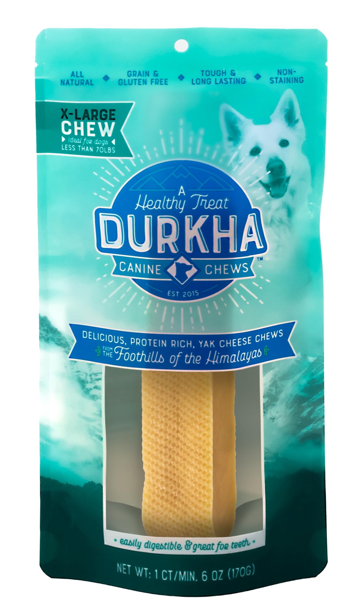 Durkha Yak Cheese Chews: Himalayan Yak Cheese Dog Chews- Natural, Healthy & Long Lasting Dog Treats - Grain, Gluten & Lactose-Free Rawhide Alternatives, For Dogs 65 Lbs And Smaller, Single Extra Large