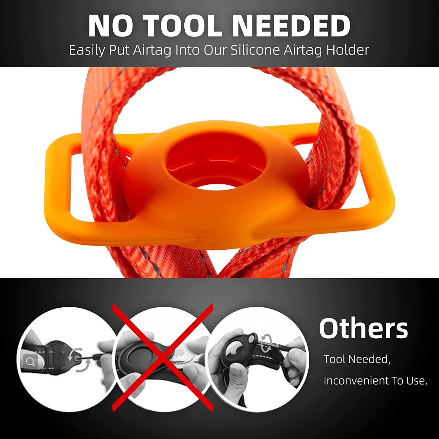 Konity Airtag Cat Collar, Compatible With Apple 2021, Nylon Pet Kitten Puppy Collar With Silicone Holder For Small Dogs, Orange,Xs: 8''-12'' Neck