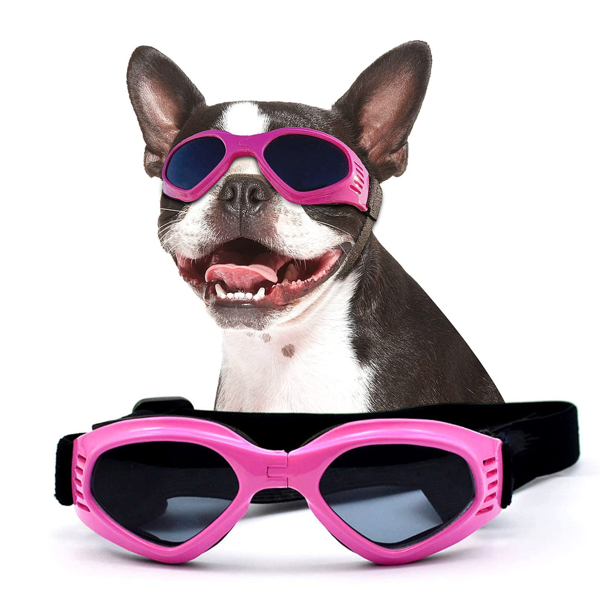 Namsan Dog Sunglasses Medium Breed Uv Protection Dog Goggles For Small To Medium Dogs Windproof Anti-Fog Snowproof Puppy Glasses, Easy Wear/Adjustable (Pink)