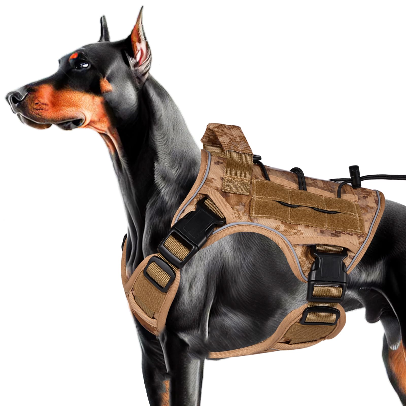 Heavy-Duty Tactical Dog Harness For Large Dogs, No Pull Adjustable Reflective Pet Vest With Molle System, K9 Military-Grade Cont