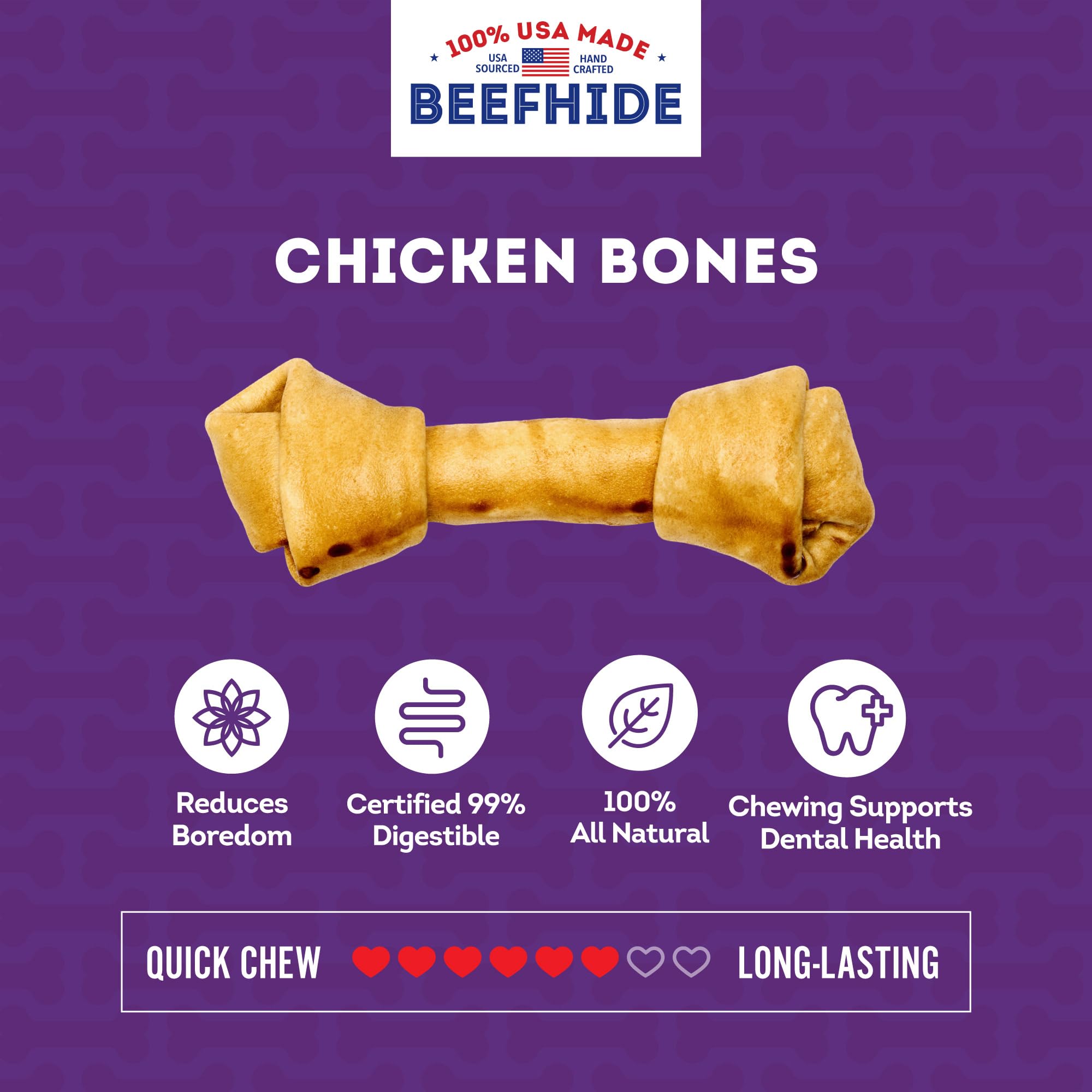 Treatly USA Beefhide Bones 9-10 Dog Chew Treats - Chicken Flavor, 1 Count/1 Pack