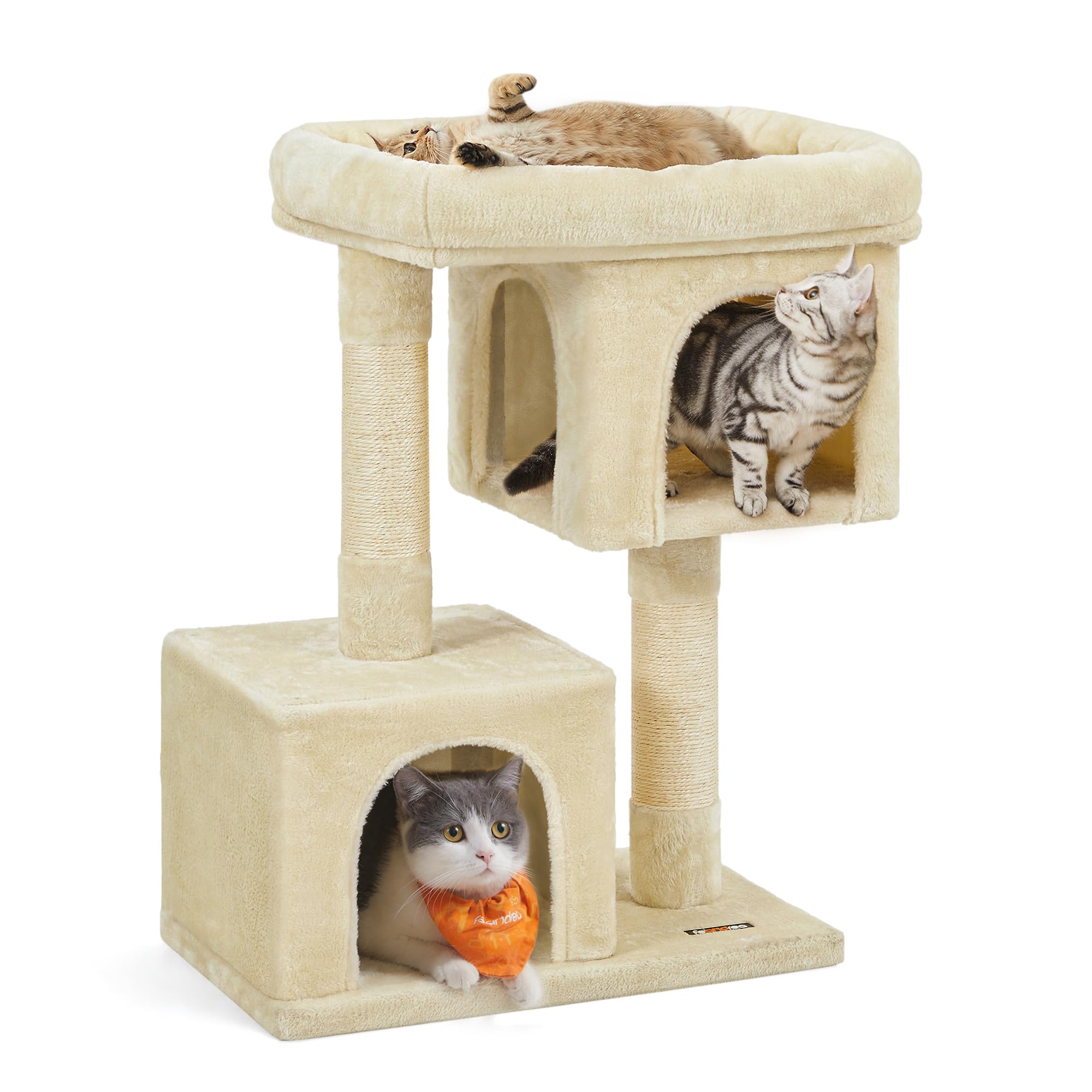 Feandrea Cat Tree, 33.1-Inch Cat Tower, L, Cat Condo for Large Cats up to 16 lb, Large Cat Perch, 2 Cat Caves, Scratching Post, 
