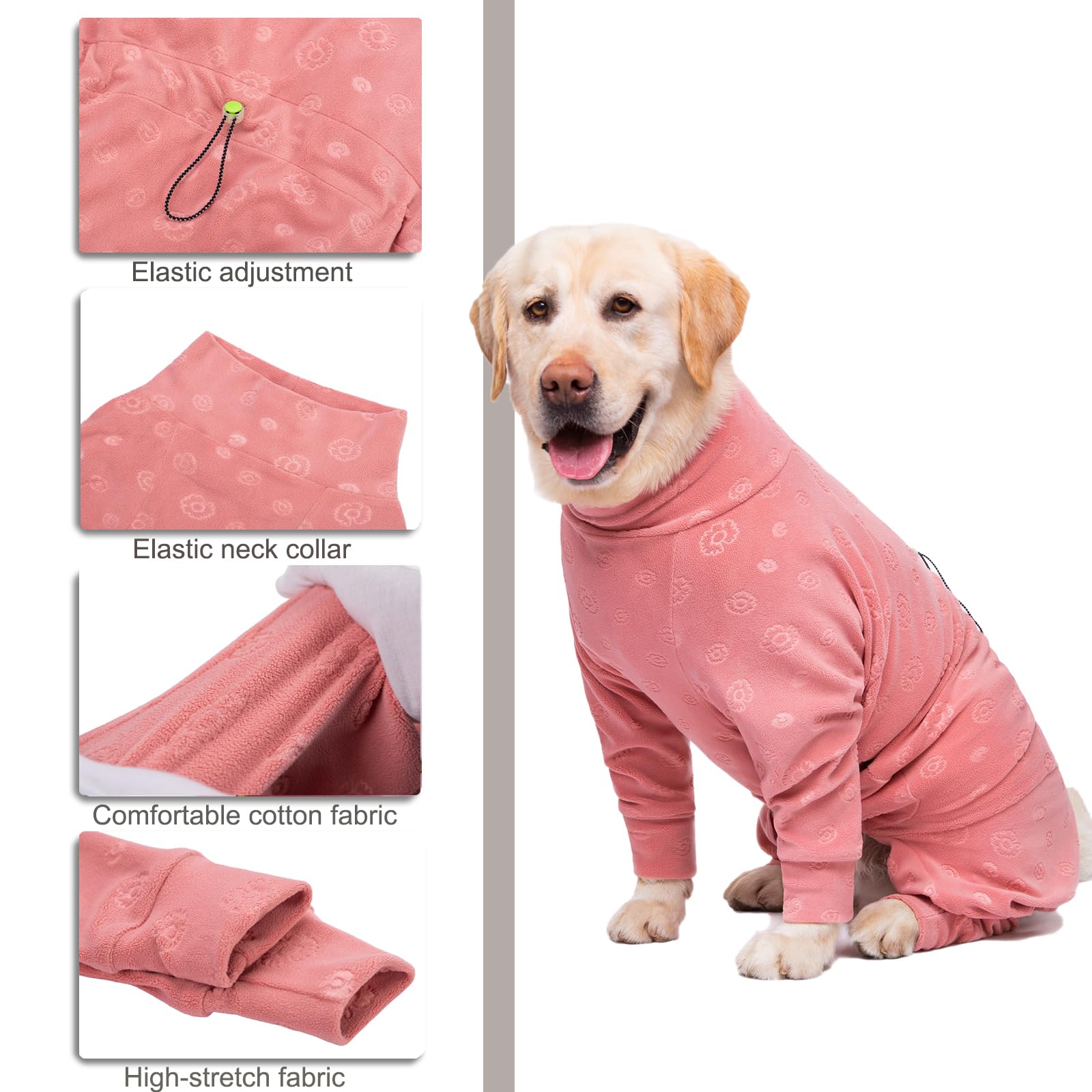 Dog Coats Autumn Winter Jumpsuit For Large Medium Dogs, Warmer Recovery Suit Polar Fleece Dog Bodysuit Lightweight Pajamas Pullo