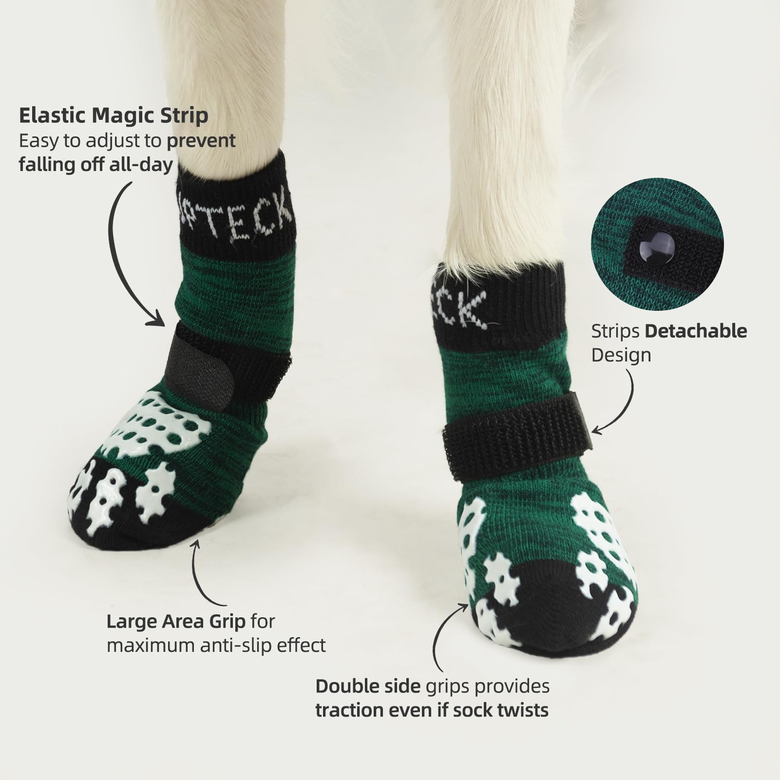 Pupteck Anti-Slip Dog Socks With Double Sides Grips For Small Medium Large Dogs Hardwood Floors Prevents Licking, Dog Shoes For Hot Pavement Traction Control For Senior Dogs, Dark Green, Xl