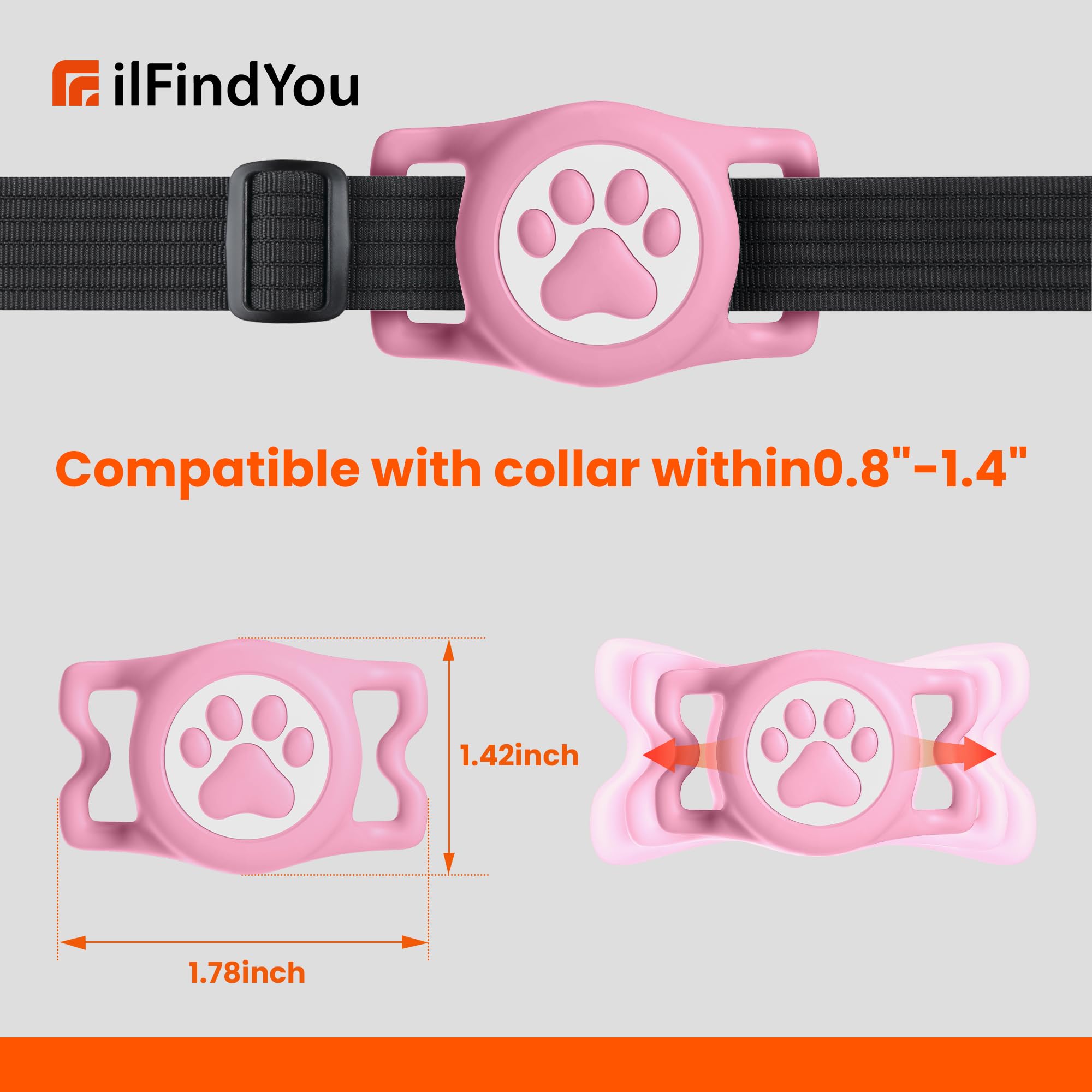 Ilfindyou Waterproof Airtag Dog Collar Holder For Apple Air Tag, Silicone Dog Airtag Holder For Dogs & Cat Collars(Pink)