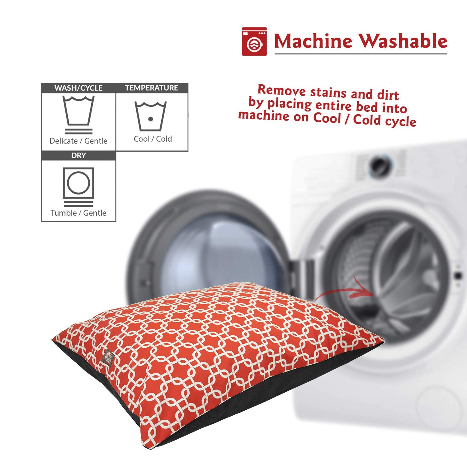 Majestic Pet Rectangle Large Comfy Non Slip Washable Dog Bed - Super Value Pillow - Dog Kennel & Crate Bed For Sleeping, Breed: Large - 46 X 35 Inch - Links Red