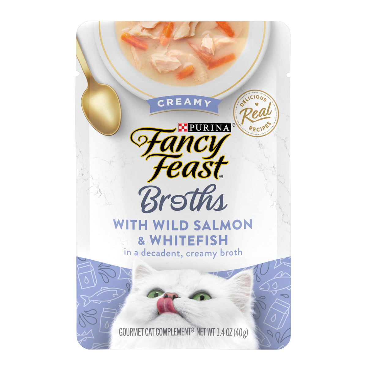 Purina Fancy Feast Lickable Wet Cat Food Broth Topper, Creamy Wild Salmon And Whitefish - (Pack Of 16) 1.4 Oz. Pouches